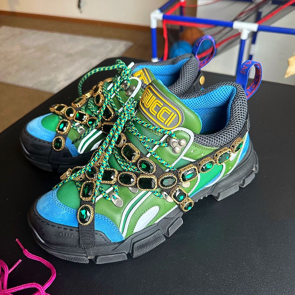 Gucci Mens GUCCI FlashTrek Leather Crystal Sneakers Boot Size US 8.5 / EU 41-42 - 6 Thumbnail