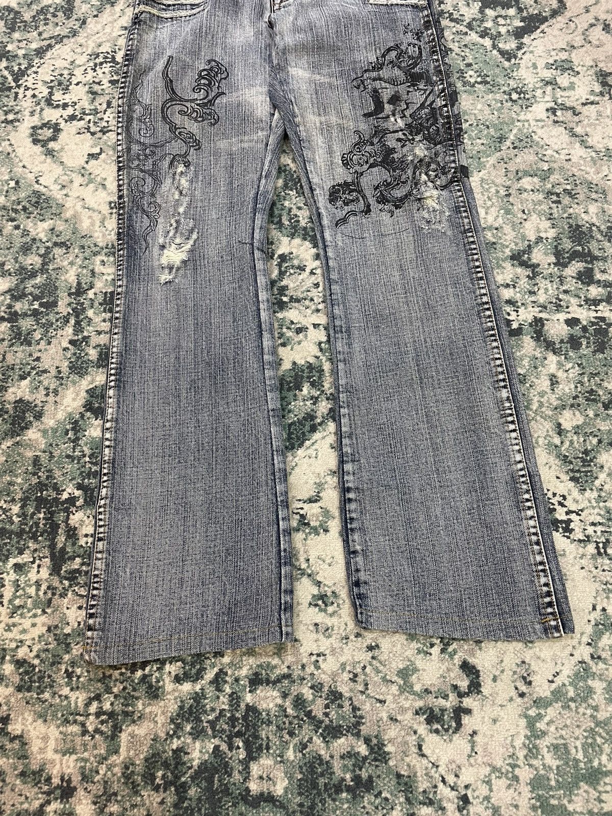 Vintage Semantic Design Paint X Distressed Flare Jeans