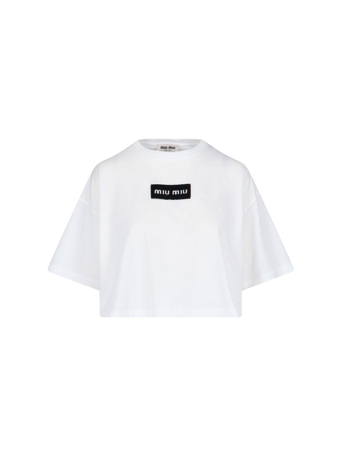 image of Miu Miu Logo Crop T-Shirt Size L in White, Women's