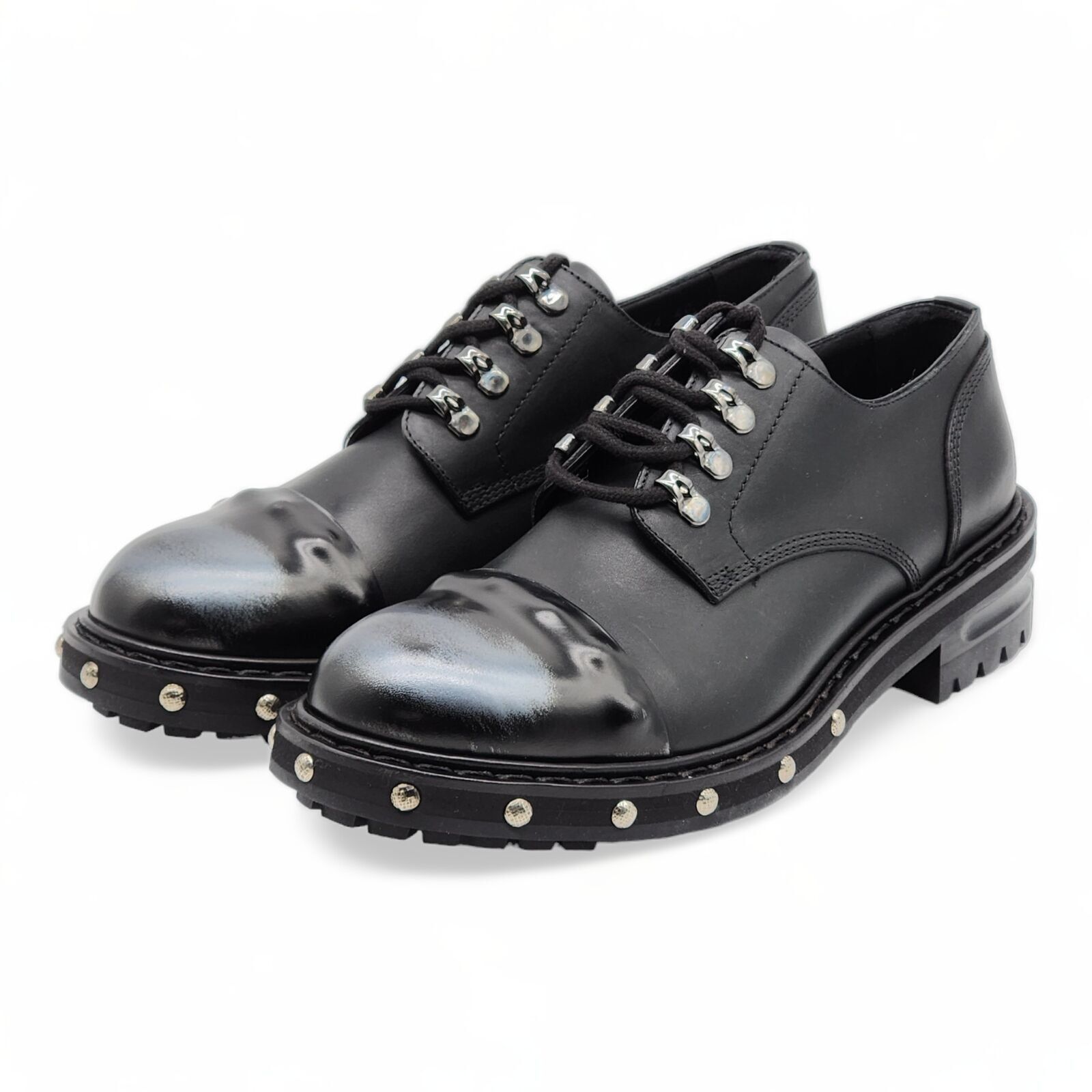 Alexander Mcqueen Hobnail Leather Derby Shoes Eu 39 Us 6 Black - Nwb $2200, Men's