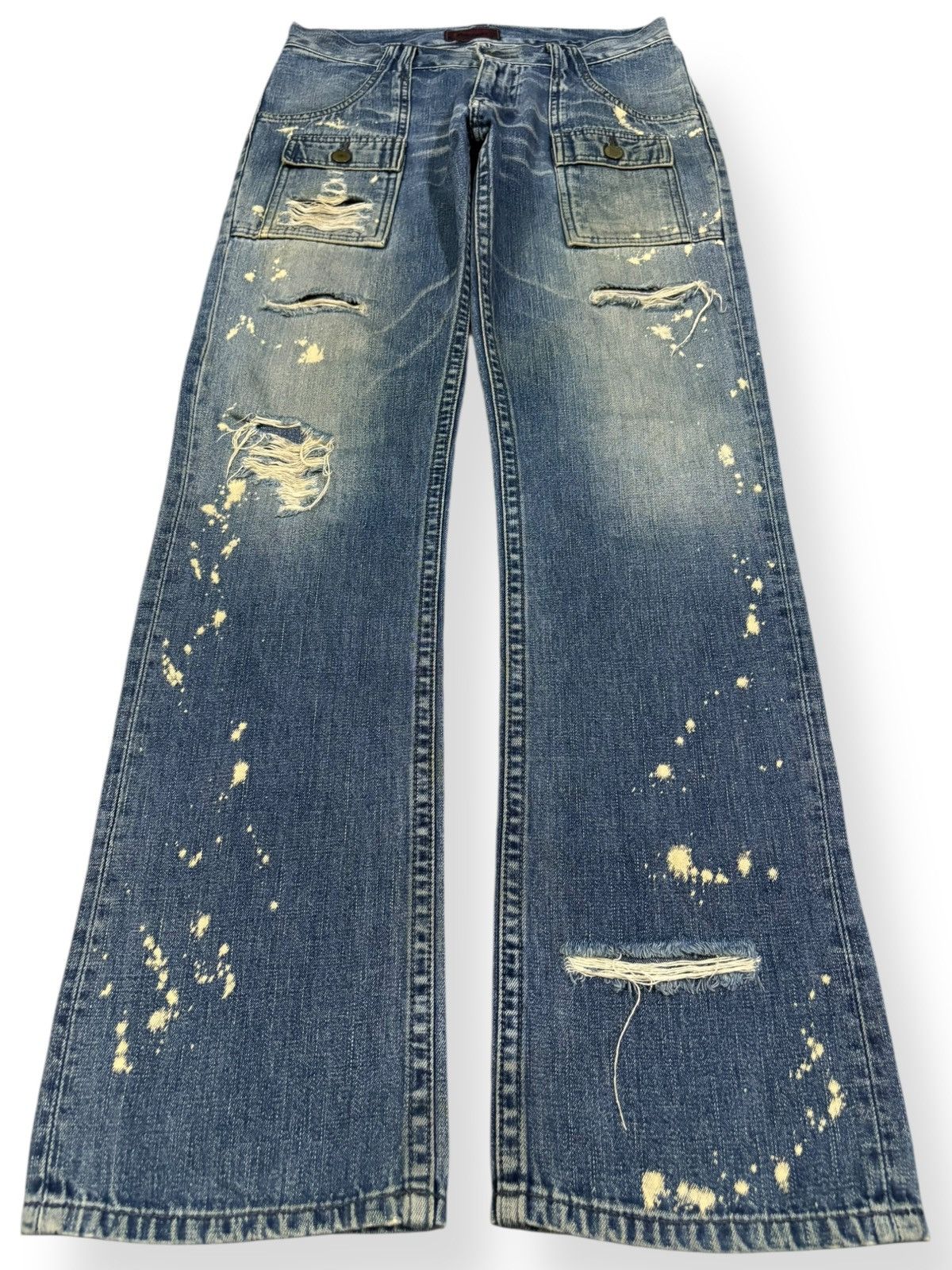 Kapital Kountry Vintage TMT Big Holiday Splatter Distressed Bush Pants Denim Size US 29 - 1 Thumbnail