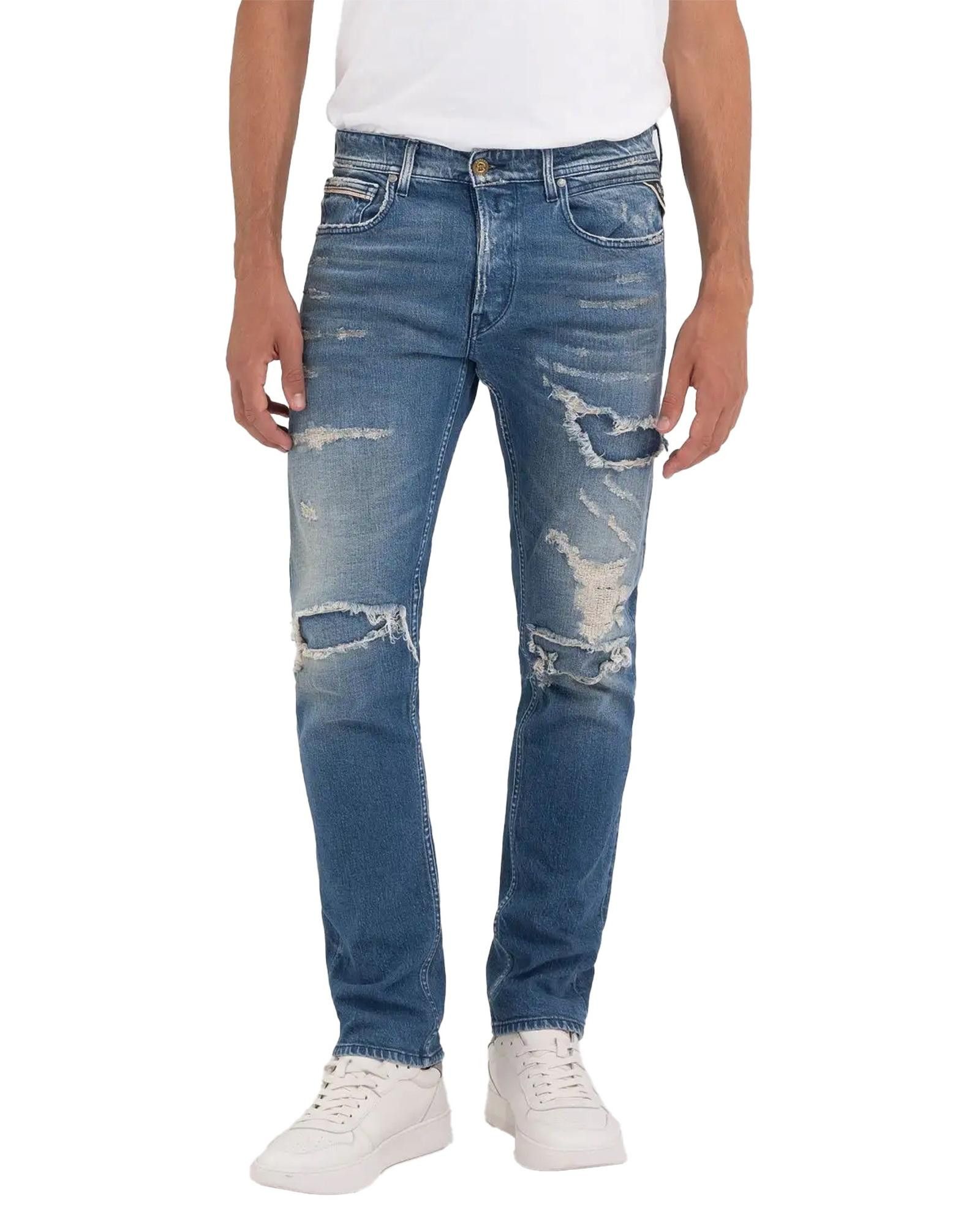 Replay Blue Ripped Plain Jeans with Front and Back Pockets | Grailed