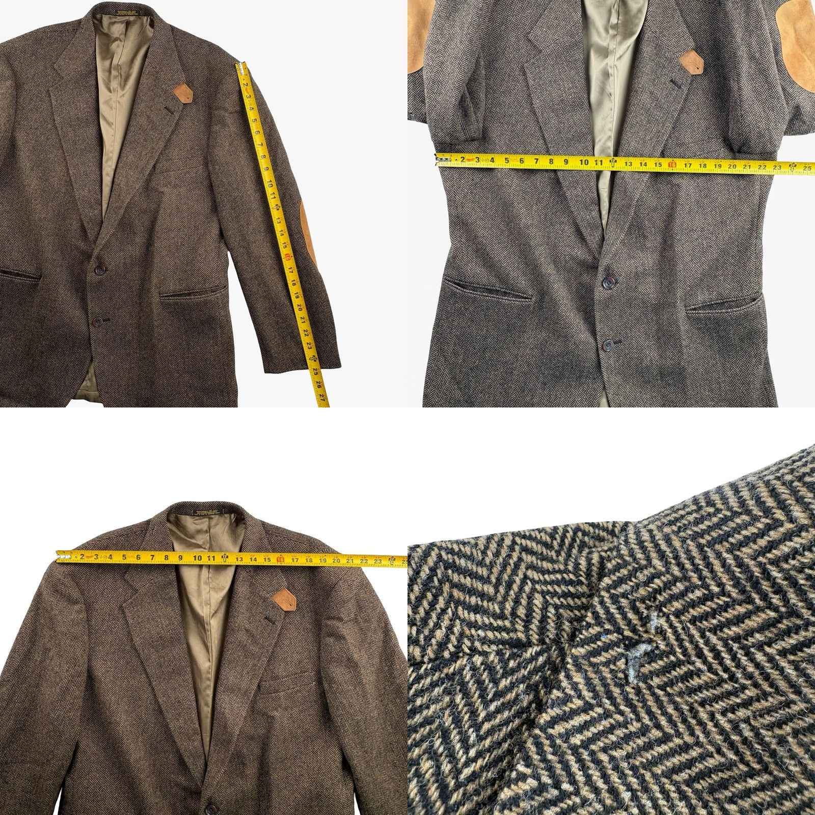 Evan Picone Vintage Evan Picone Mens Tweed Herringbone Blazer Jacket Brown • USA • 46L Size 46R - 8 Thumbnail