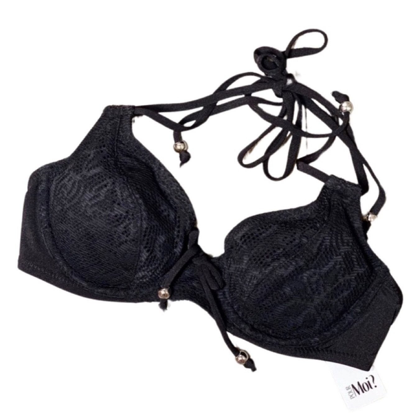 Other Pour Moi? Black Lace Halter Bikini Top Size L / US 10 / IT 46 - 1 Thumbnail