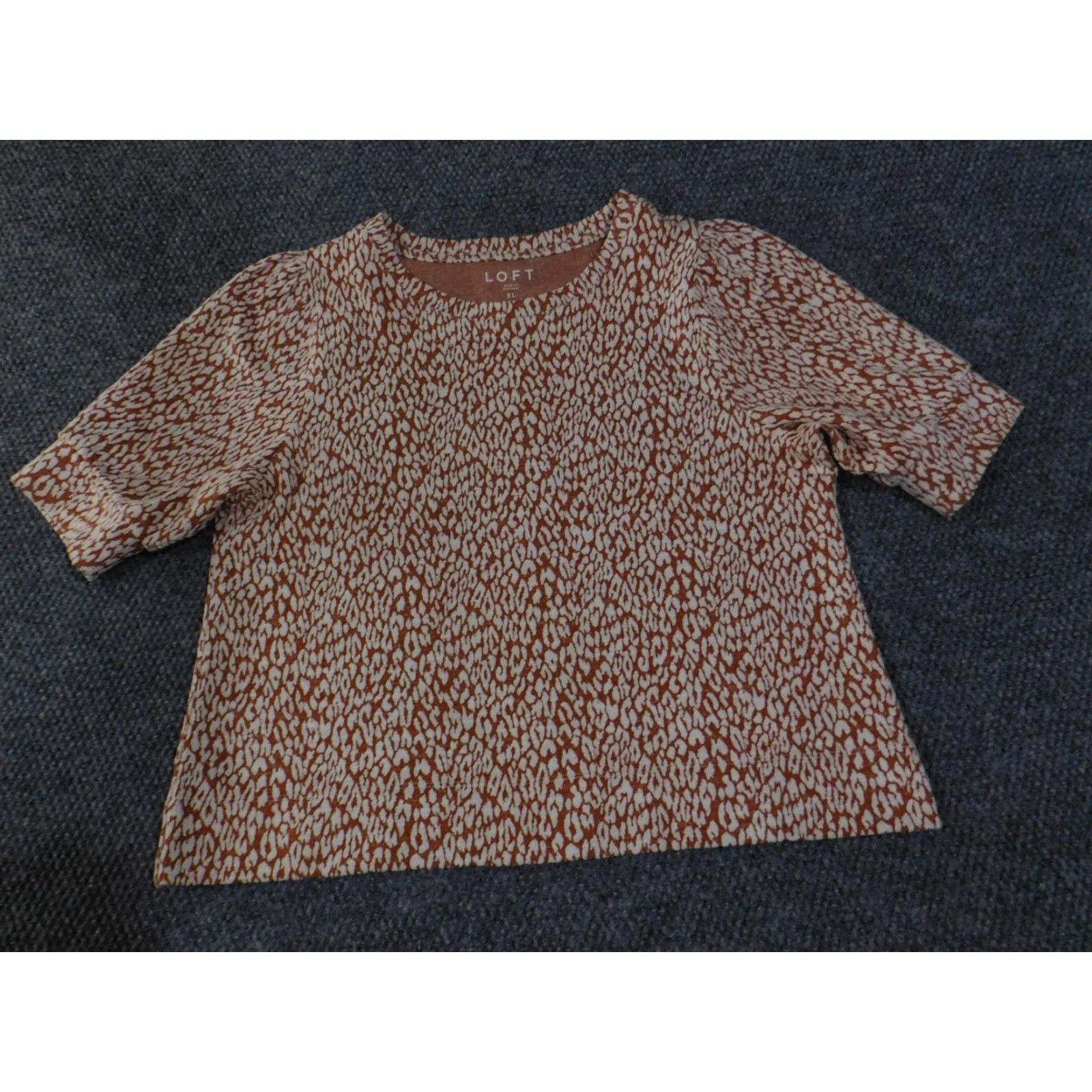 Loft LOFT Shirt Womens XL Brown White Leopard Animal Print Short Sleeve Crewneck Size XL / US 12-14 / IT 48-50 - 4 Thumbnail