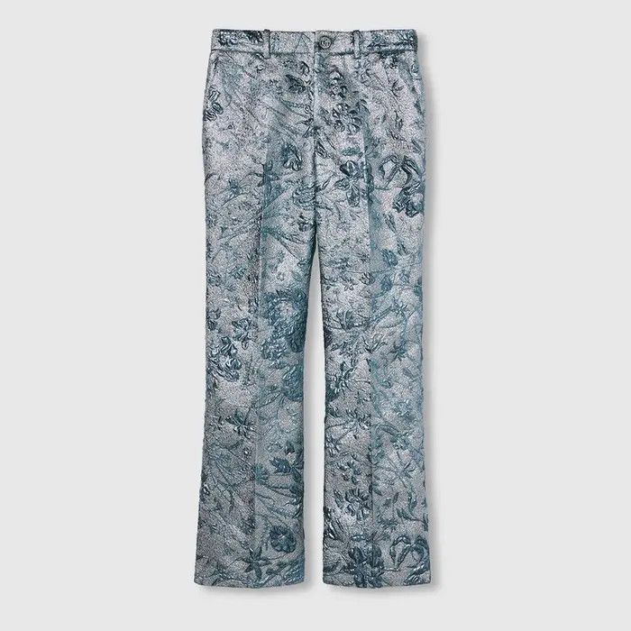 Gucci o1B3y1r0526 Flared Floral Lamé Brocade Pant in Blue Size 32" / US 10 / IT 46 - 1 Thumbnail