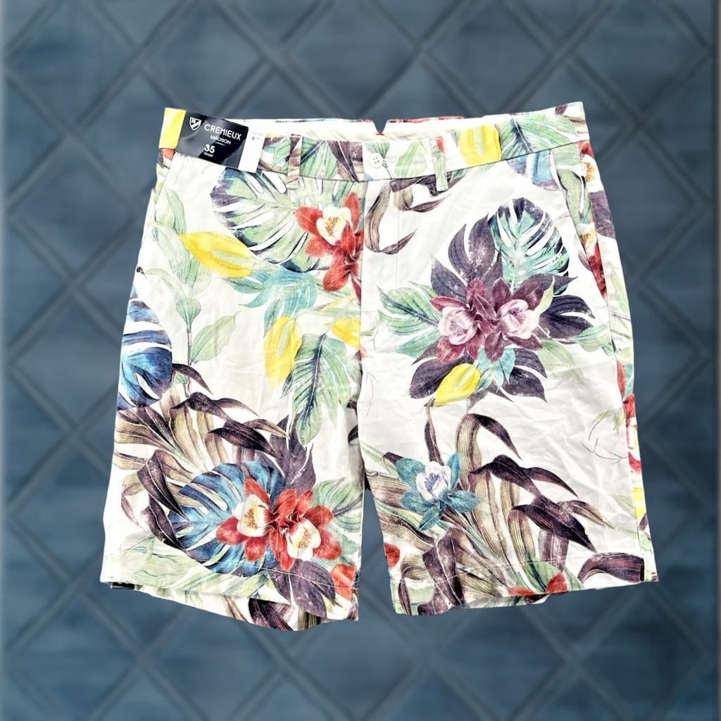 Cremieux Cremieux Men's Hawaiian Floral Palm Shorts NWT Size 35 Multicolor Regular Chino Pocket 9in Inseam Summer Spring Mens Size US 35 - 1 Thumbnail