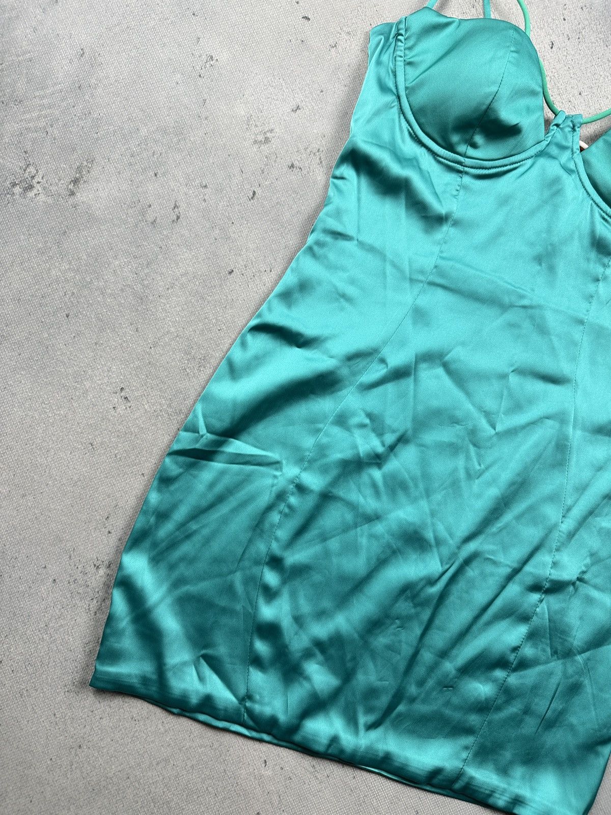 Other Oh Polly Turquoise Satin Bodycon Mini Dress With Bustier Top Size L / US 10 / IT 46 - 4 Thumbnail