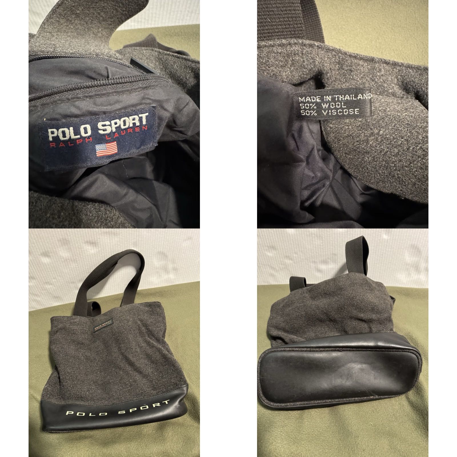 Vintage VINTAGE Polo Sport Ralph Lauren Wool Blend Tote Bag Grey 90s Y2K Streetwear Womens Medium Black Gray Logo Wool Exterior Knit Travel Casual Tote Size ONE SIZE - 8 Thumbnail
