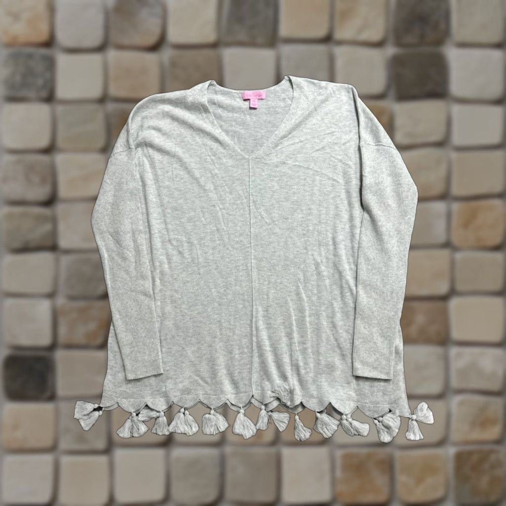 Lilly Pulitzer Lilly Pulitzer Sweater Womens XS Gray Cotton Knitted V Neck Tassel Pullover Beac h Size XS / US 0-2 / IT 36-38 - 1 Thumbnail
