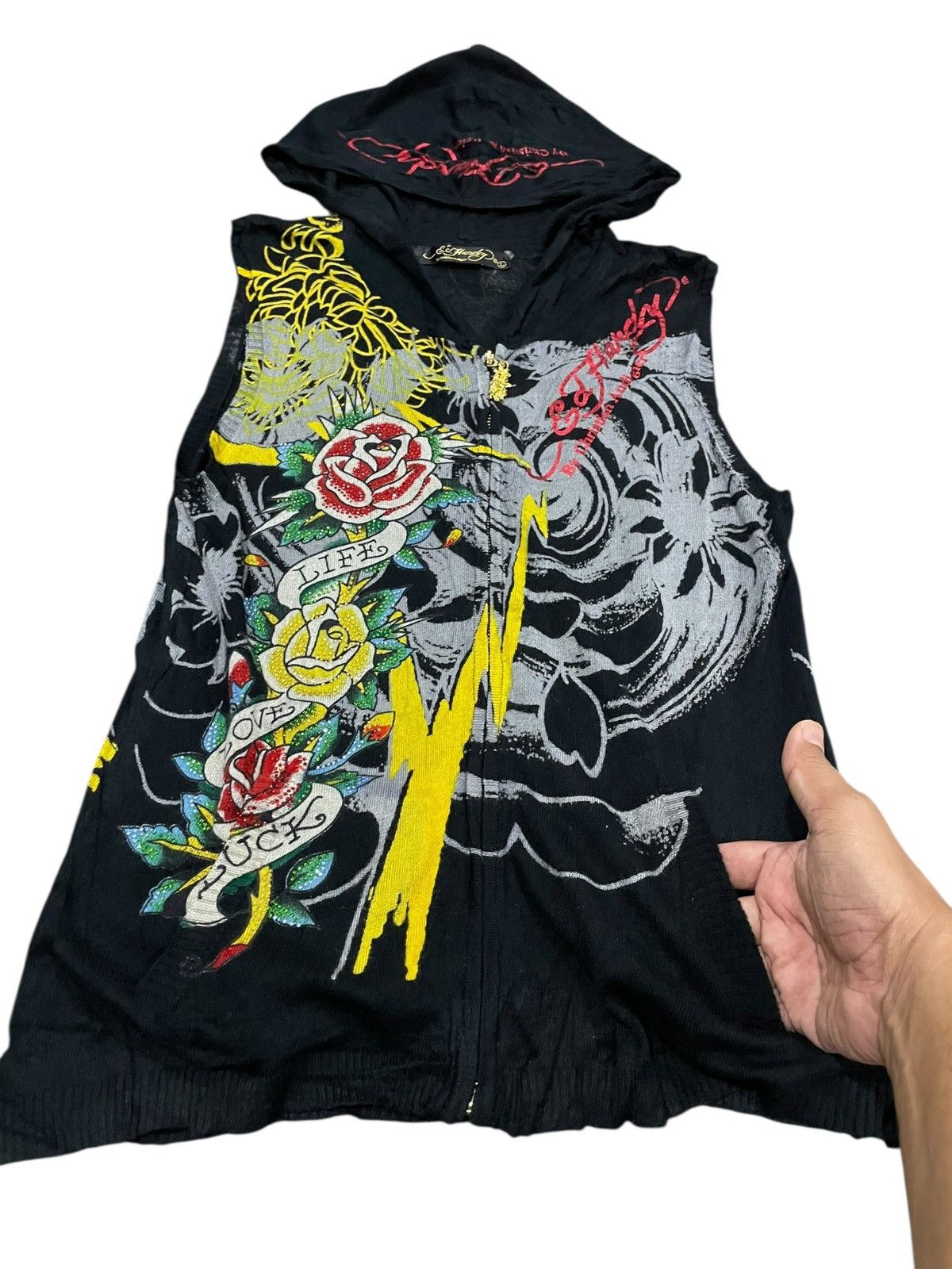 Christian Audigier Ed Hardy By Christian Audigier Sleeveless Hooded Sweatshirt Size M / US 6-8 / IT 42-44 - 4 Thumbnail