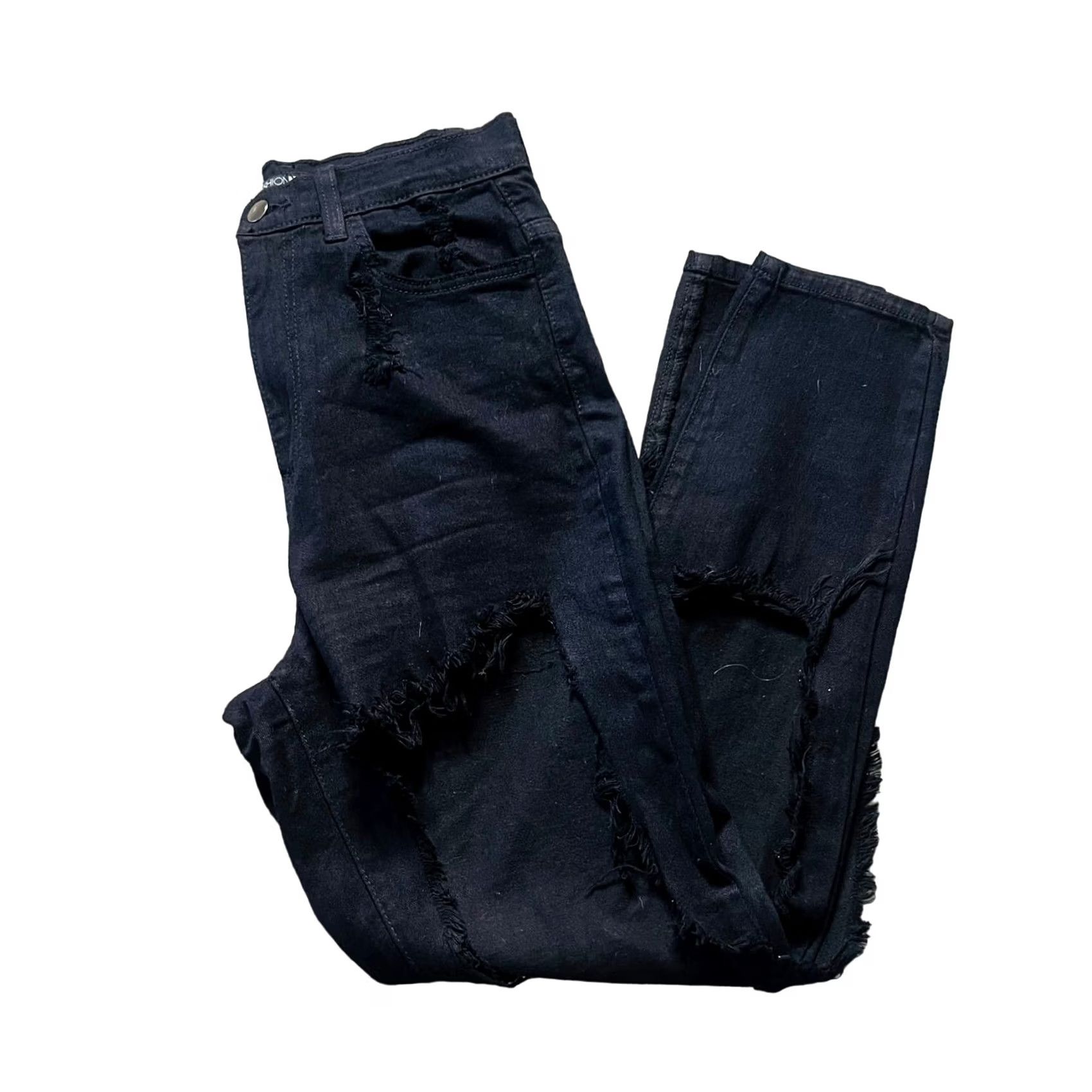 Fashion Nova Fashion Nova Black Skinny Jeans Full Leg Slit SZ 9 Womens Jeans Size 30" / US 8 / IT 44 - 2 Thumbnail