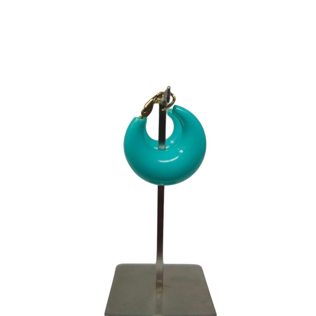 Handmade Vintage chunky crescent hoop clip-on earrings in turquoise Size ONE SIZE - 3 Thumbnail