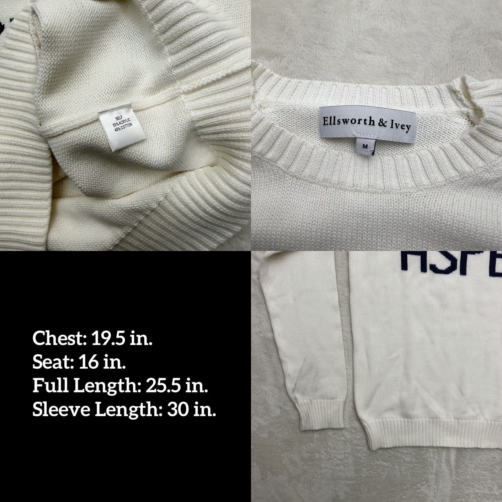 Vintage Ellsworth & Ivey Sweater Womens Medium White Aspen Ski Graphic Pullover Knit Crew Neck Raglan Sleeve Logo Winter Casual zip? Size M / US 6-8 / IT 42-44 - 8 Thumbnail