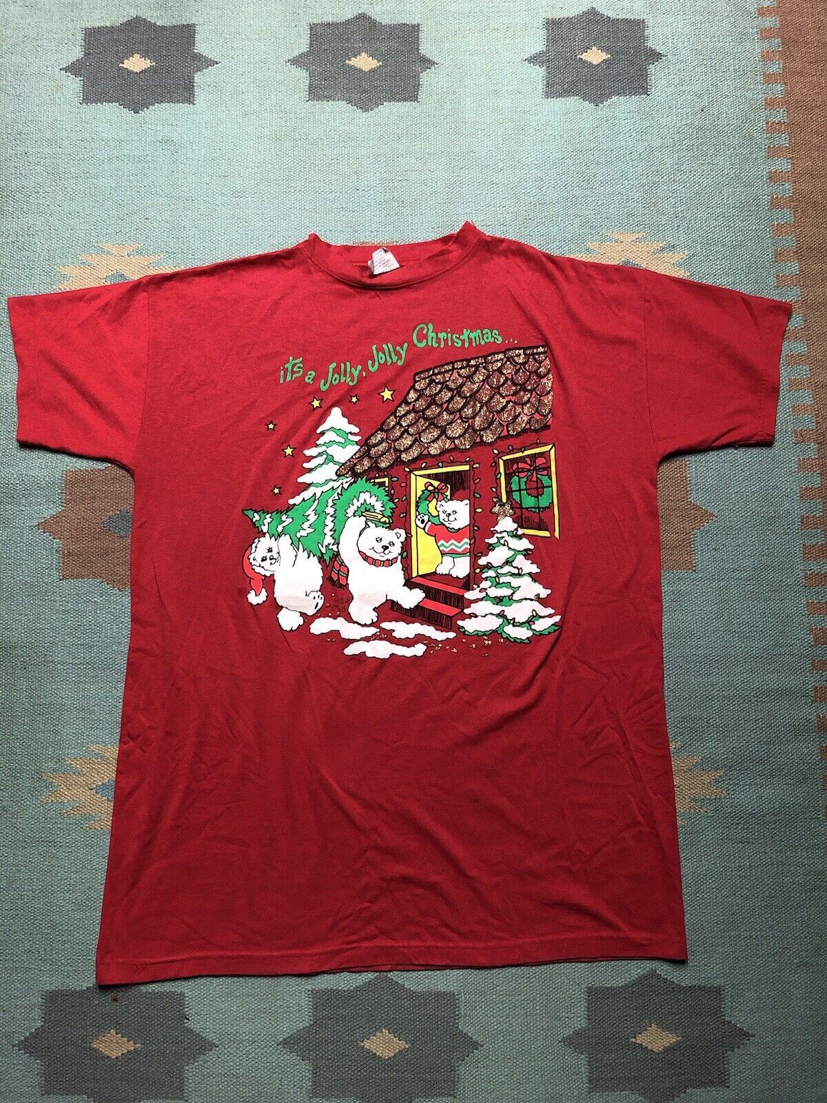 Vintage 90s T Shirt It's A Jolly Christmas Teddy Bear Cute NOS OSFA Size US XL / EU 56 / 4 - 1 Thumbnail