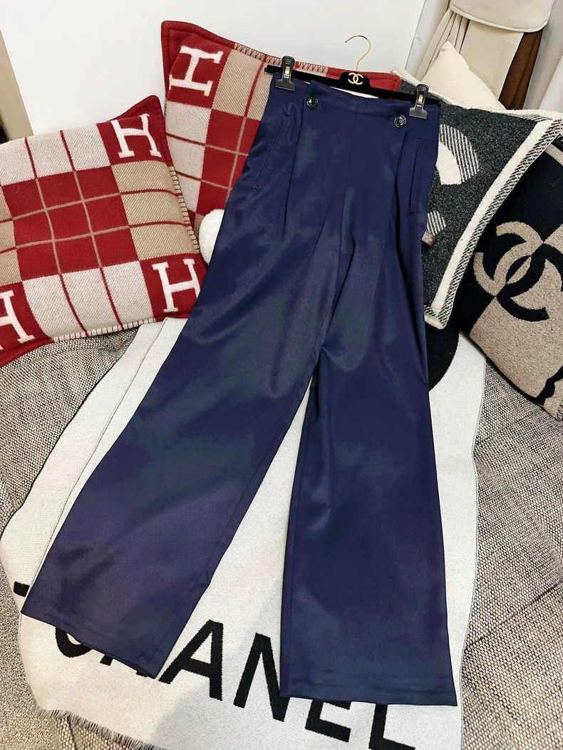 LOUIS VUITTON Navy blue aged side label wide-leg pants 2504
