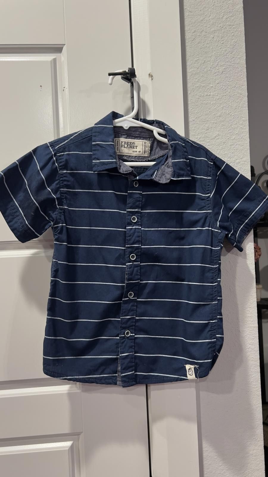 Free Planet Free Planet Navy Striped Short Sleeve Shirt Size US XXS / EU 40 - 1 Thumbnail
