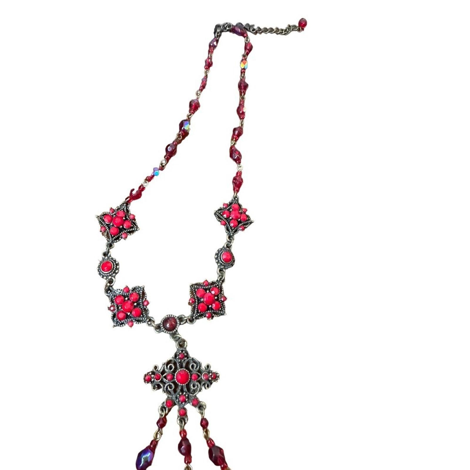Designer Stunning Vintage Red Crystal Necklace Size ONE SIZE - 7 Thumbnail