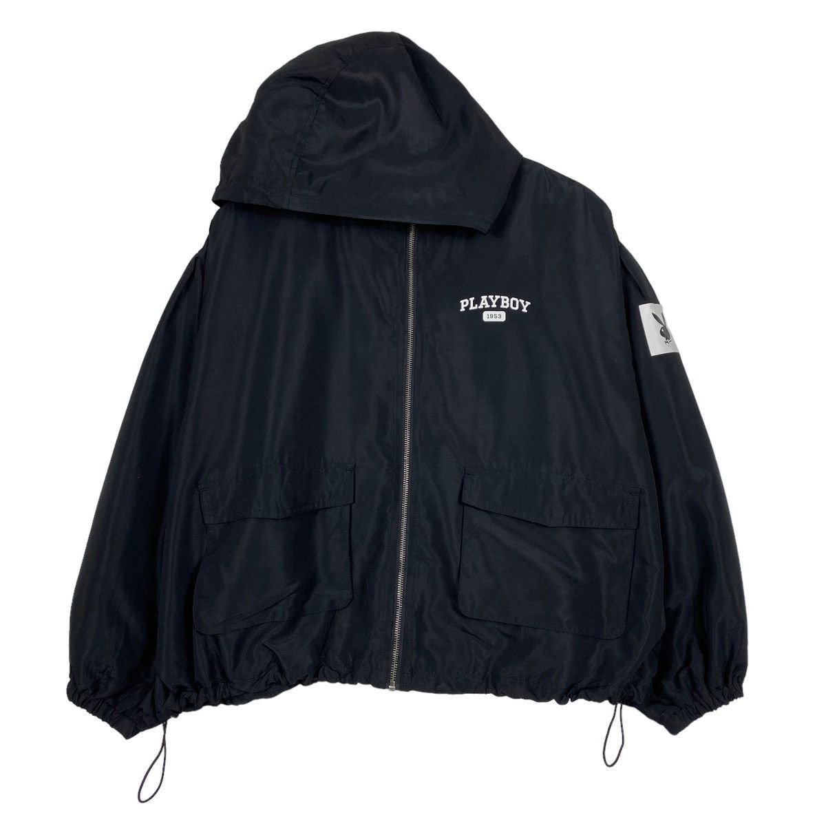 image of Playboy Zipper Cropped Hoodies Jacket Oversize in Black, Men's (Size Medium)