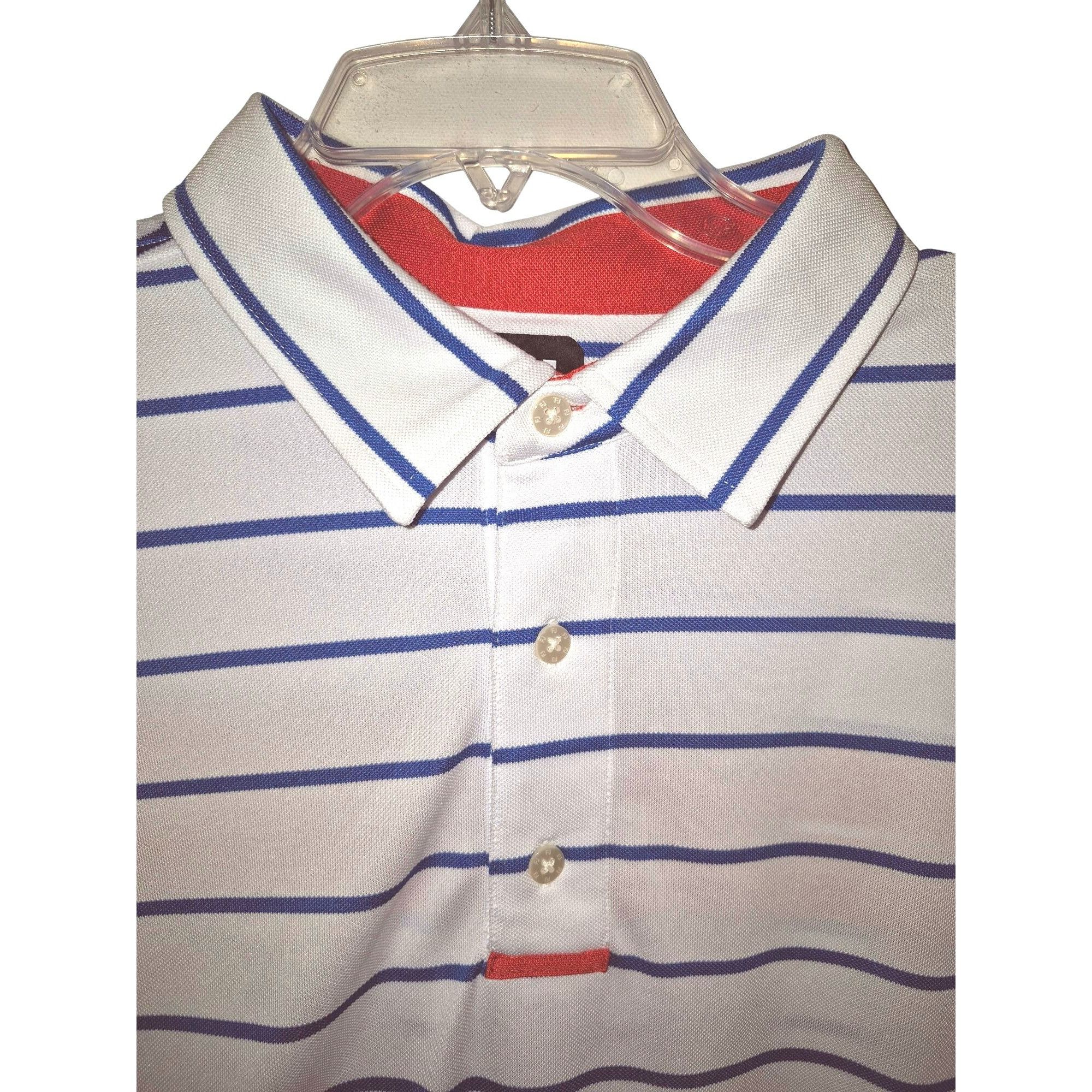 Footjoy Footjoy Mens White & Blue Striped Polo Shirt Size XL Size US XXL / EU 58 / 5 - 2 Thumbnail
