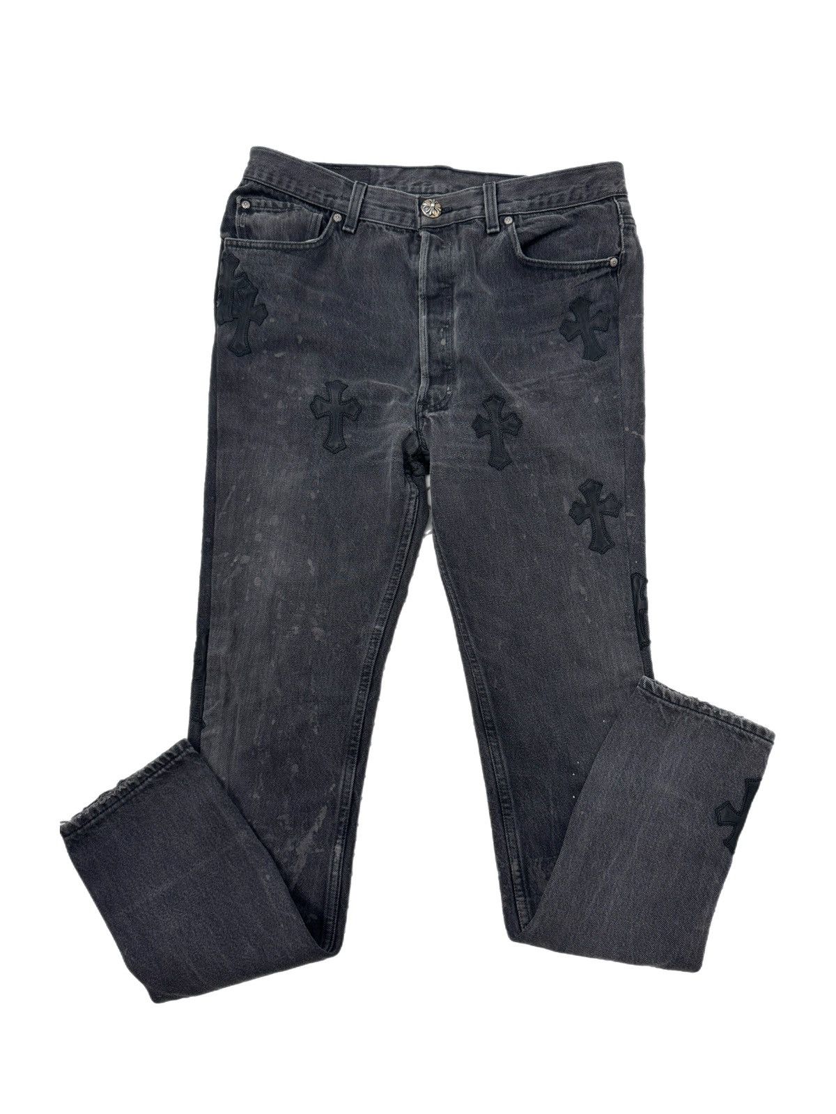 Chrome Hearts CHROME HEARTS BLACK LEATHER CROSS PATCH GREY LEVIS JEANS Size US 32 / EU 48 - 3 Thumbnail