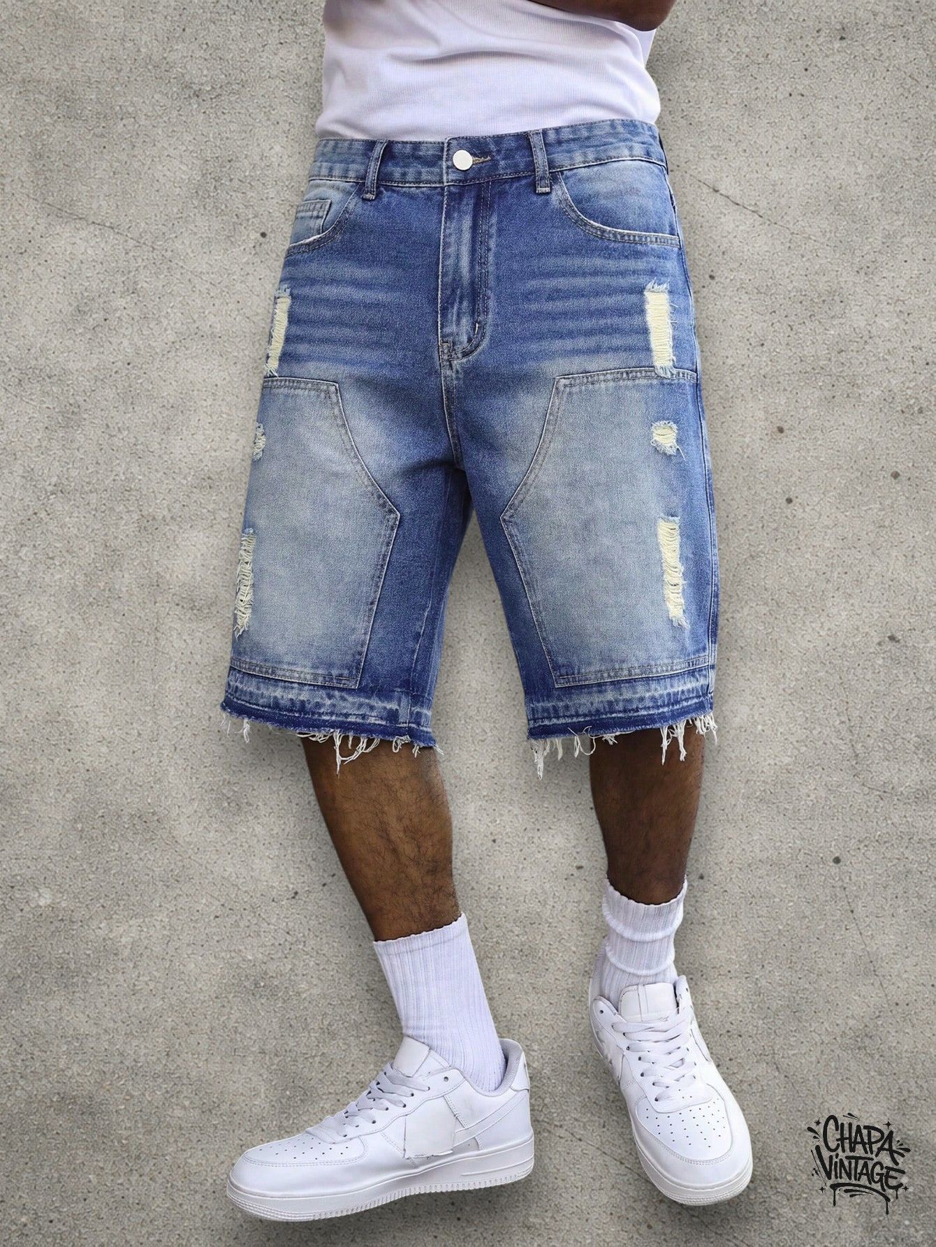 Japanese Brand Distressed washed denim shorts Size US 32 / EU 48 - 4 Thumbnail