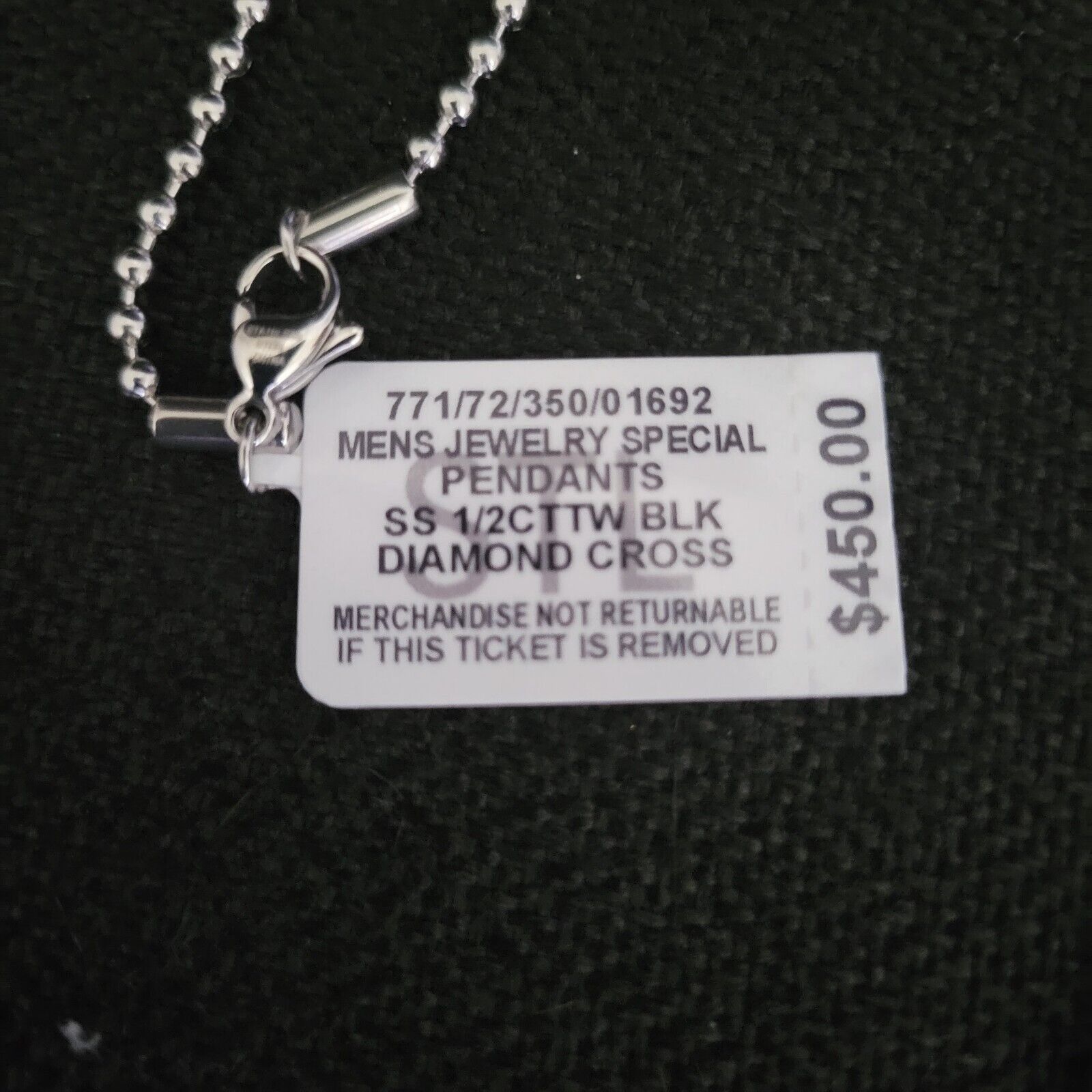 Macys Mens Diamond Cross Pendant Necklace. Black 24 inch Size ONE SIZE - 8 Thumbnail