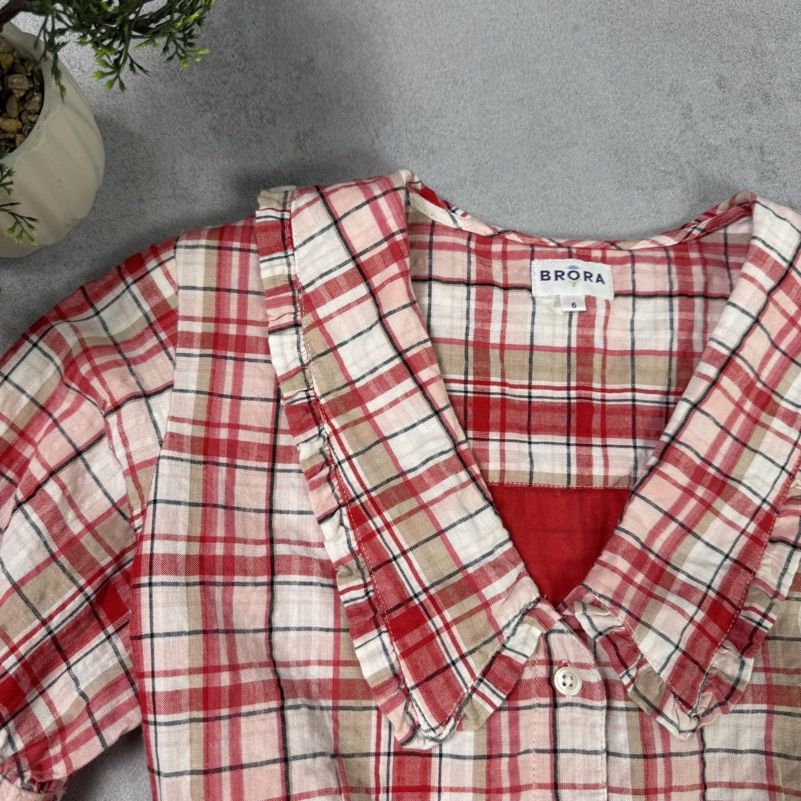 Vintage BRORA 100% Cotton Gingham Lined Chelsea Collar Dress Size 6 Size XS / US 0-2 / IT 36-38 - 4 Thumbnail