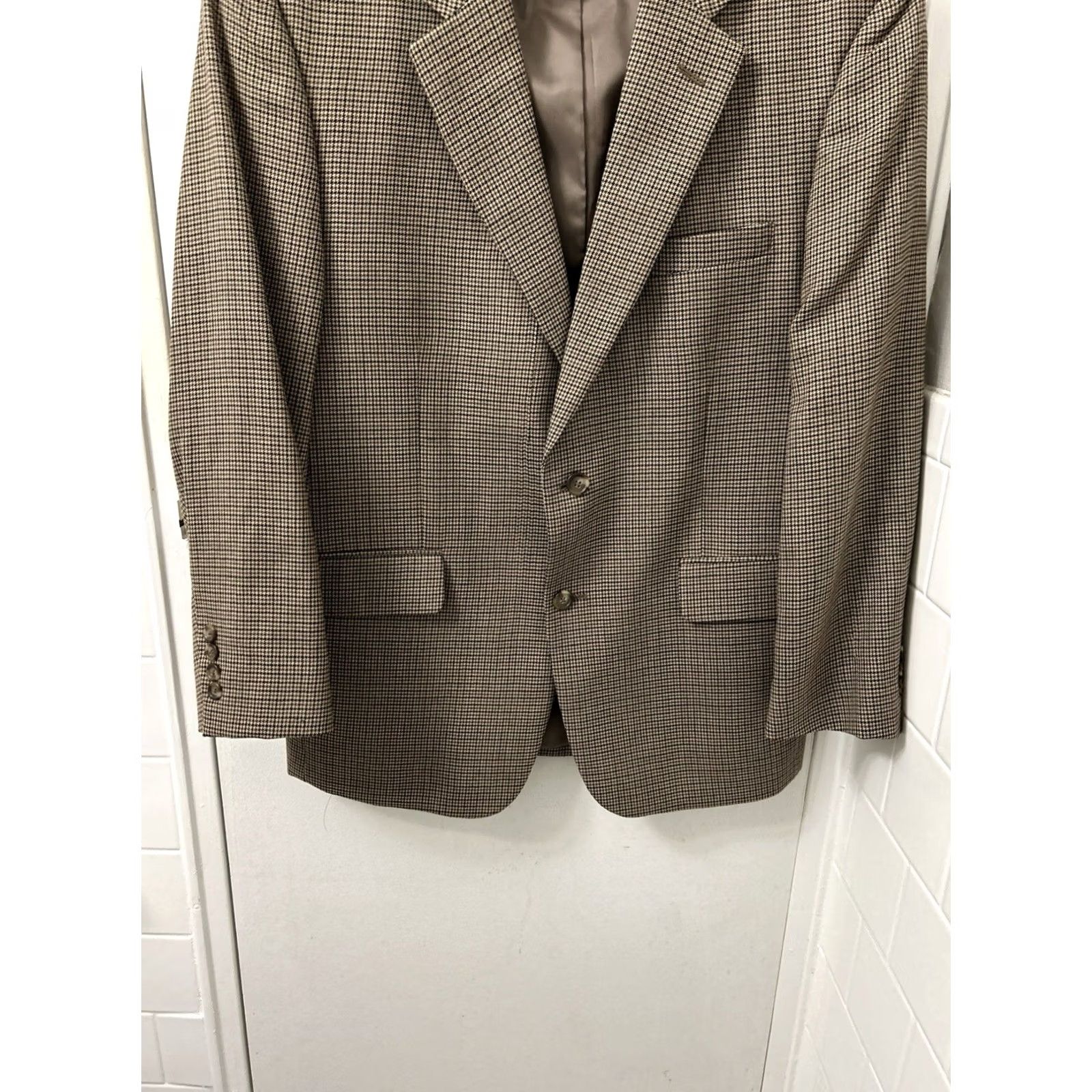 Jos. A. Bank Jos. A. Bank Classic Collection Blazer Mens 42S Brown Houndstooth 100% Wool Jacket Size 42R - 3 Thumbnail