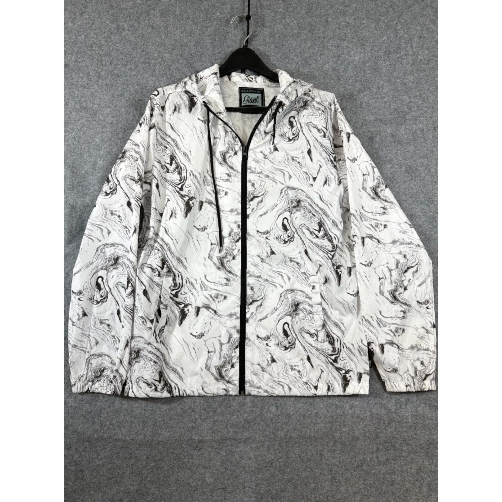 Vintage Beautiful Giant Windbreaker Jacket Mens L White Marble Print Hooded Zip Up NWOT Size US L / EU 52-54 / 3 - 3 Thumbnail