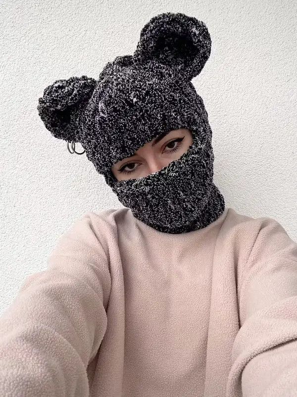 Japanese Brand Bear ski mask . Knitted balaclava with ears . Hat winter Size ONE SIZE - 2 Thumbnail