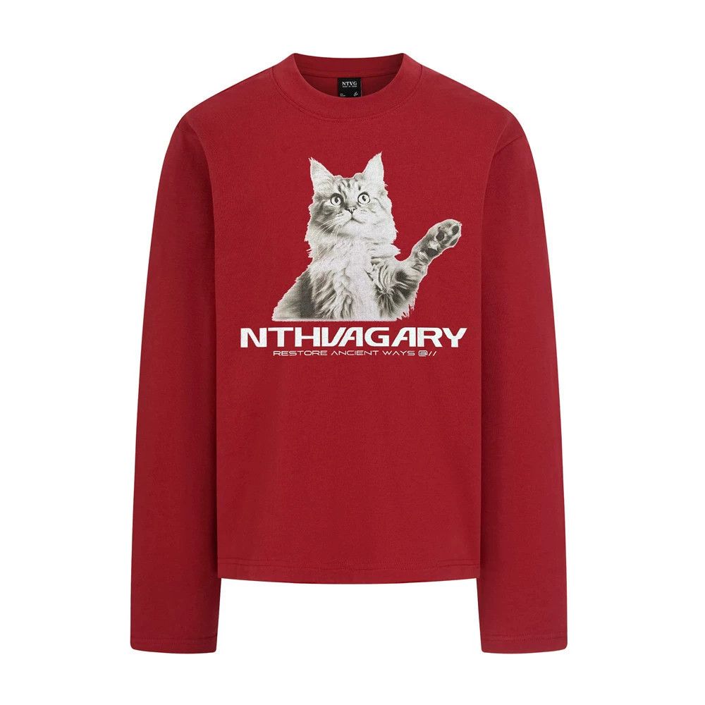Vintage Men's loose retro anime cat print long-sleeved T-shirt Size US M / EU 48-50 / 2 - 1 Thumbnail