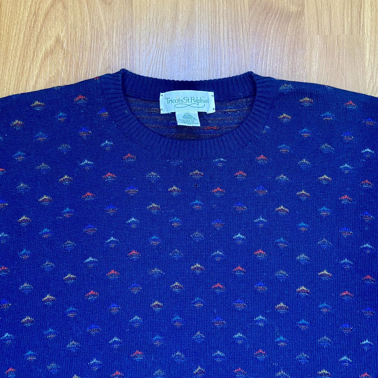 image of Tricots St Raphael x Vintage Tricots St. Raphael Distressed Grandpa Sweater Med in Navy (Size Mediu