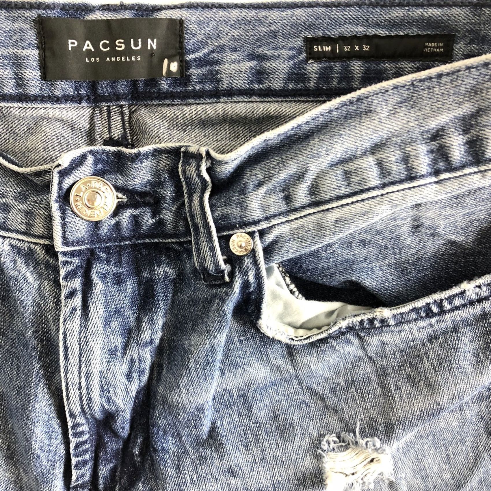 Pacsun PacSun Jeans Mens 32 Blue Slim Distressed 32X32 Size US 32 / EU 48 - 5 Thumbnail
