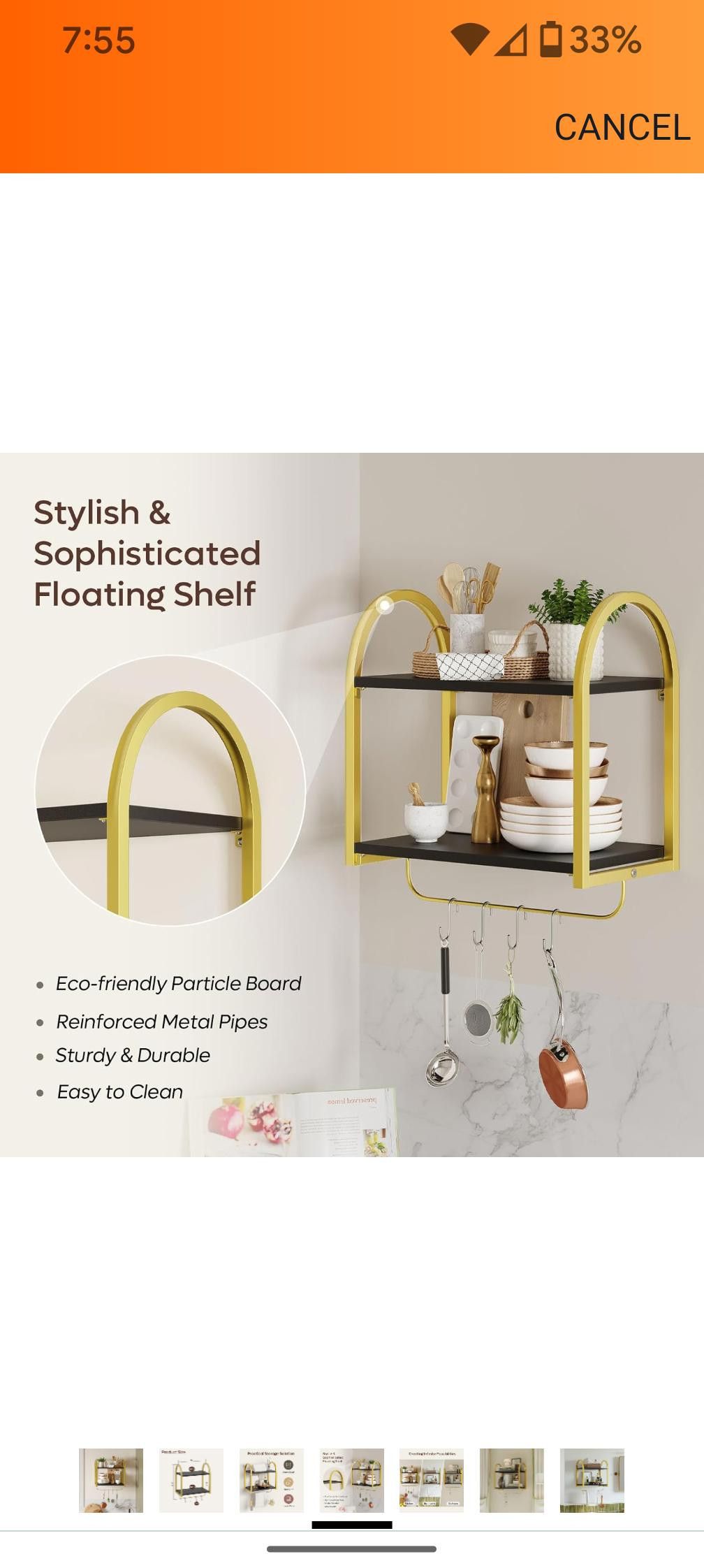 NBDN Nobrandedon Black Floating Shelves for Wall, 2 Tier Black Shelves, Gold Size ONE SIZE - 4 Thumbnail