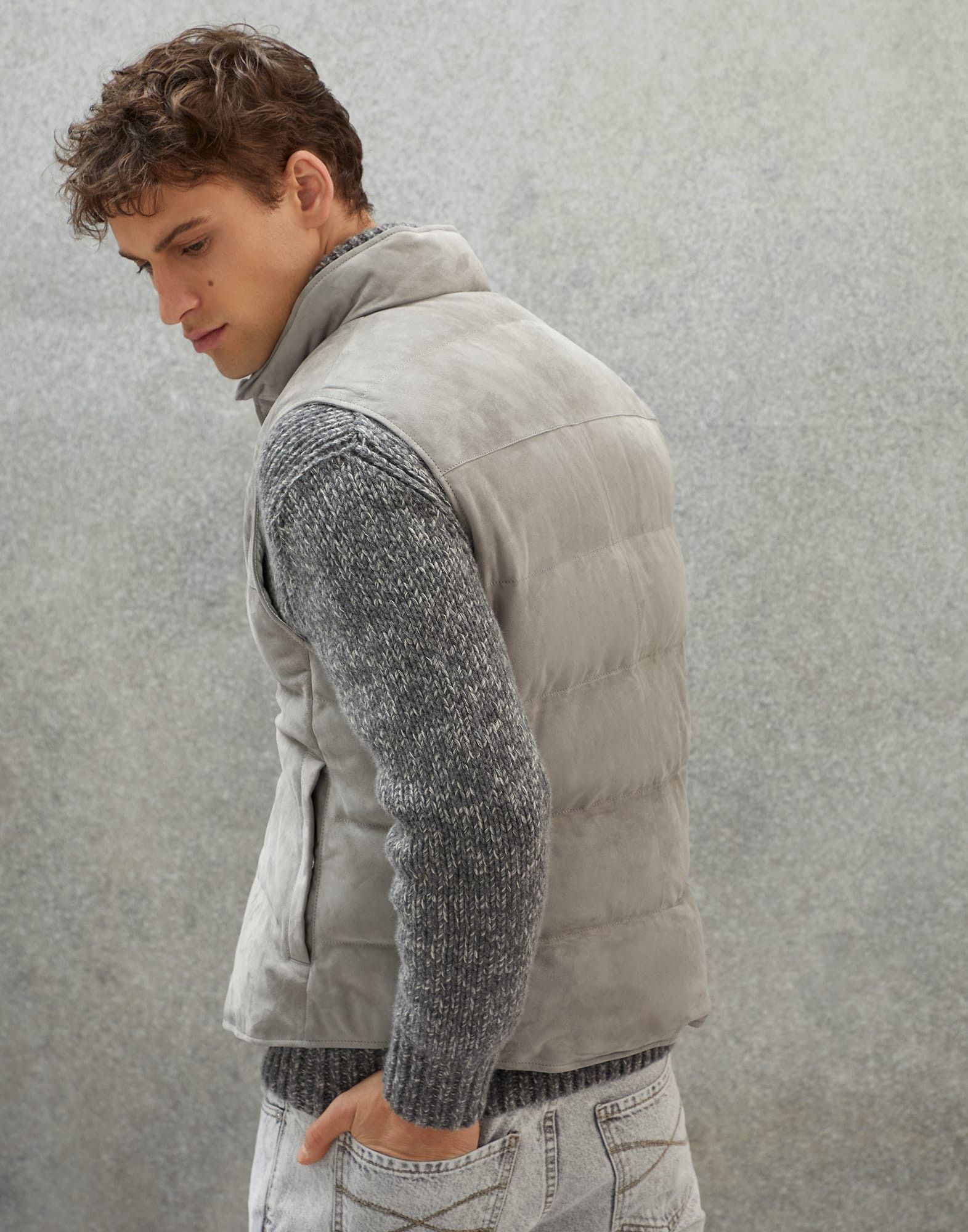 Brunello Cucinelli o1w1db10924 Padded Leather Vest in Beige Size 48R - 2 Thumbnail