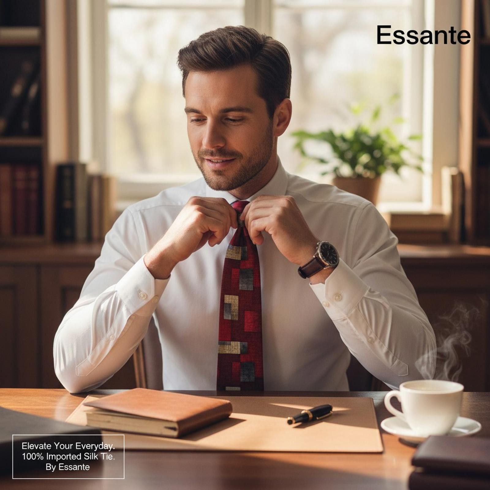 Other Essante 100% Imported Silk Tie with Geometric Pattern Size ONE SIZE - 1 Thumbnail