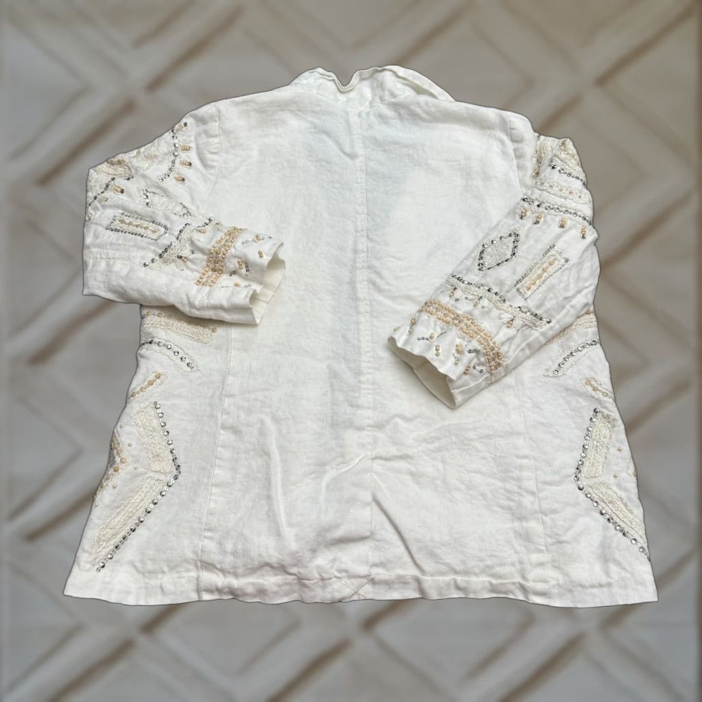 Vintage Chico's Blazer Shirt White Linen Beaded Embroidered Sequin Jacket Women 16 Size XXL / US 16-18 / IT 52-54 - 1 Thumbnail