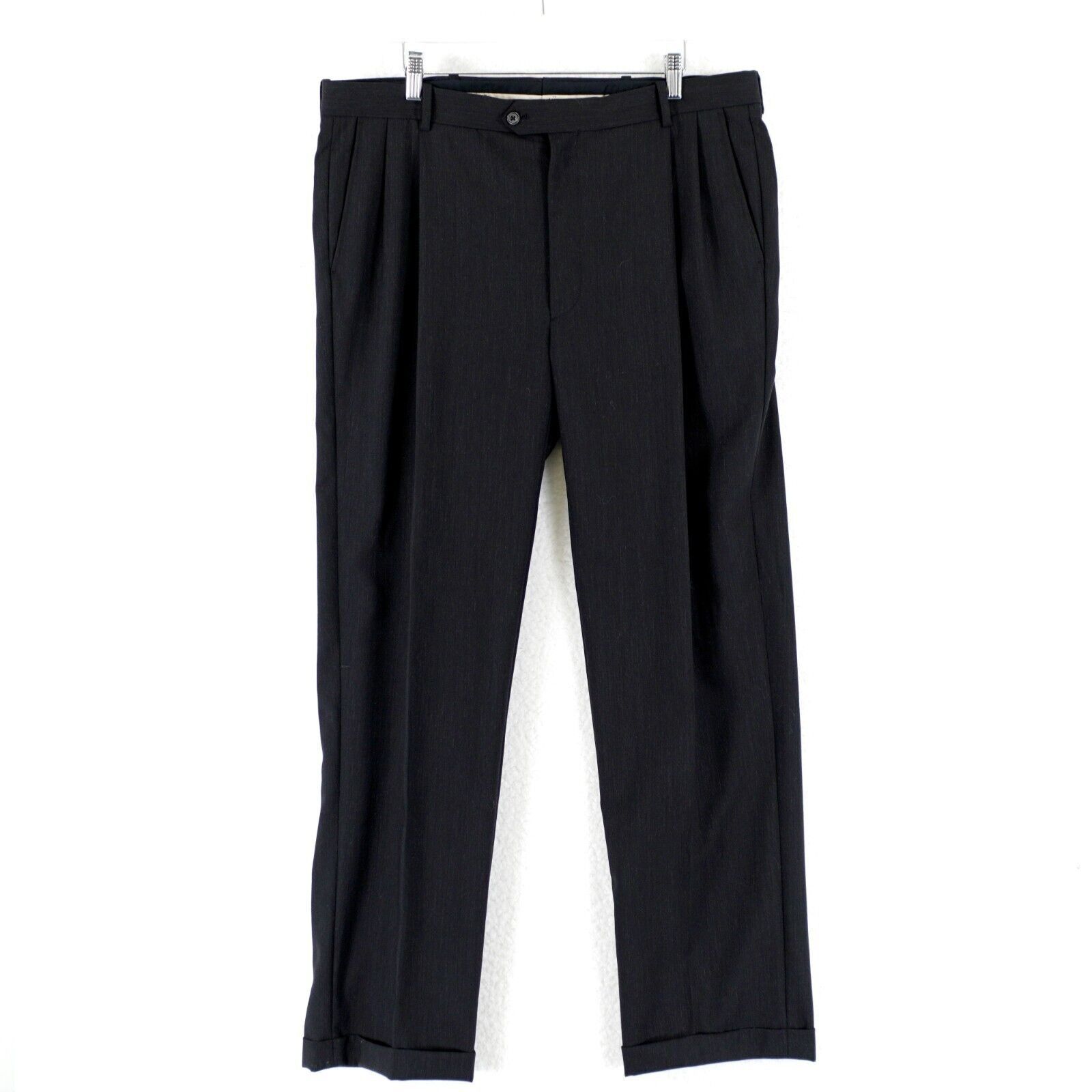 Pronto Uomo Pronto Uomo Wool Blue Pleated Cuffed Mid Rise Dress Pants 38 Size 38R - 1 Thumbnail