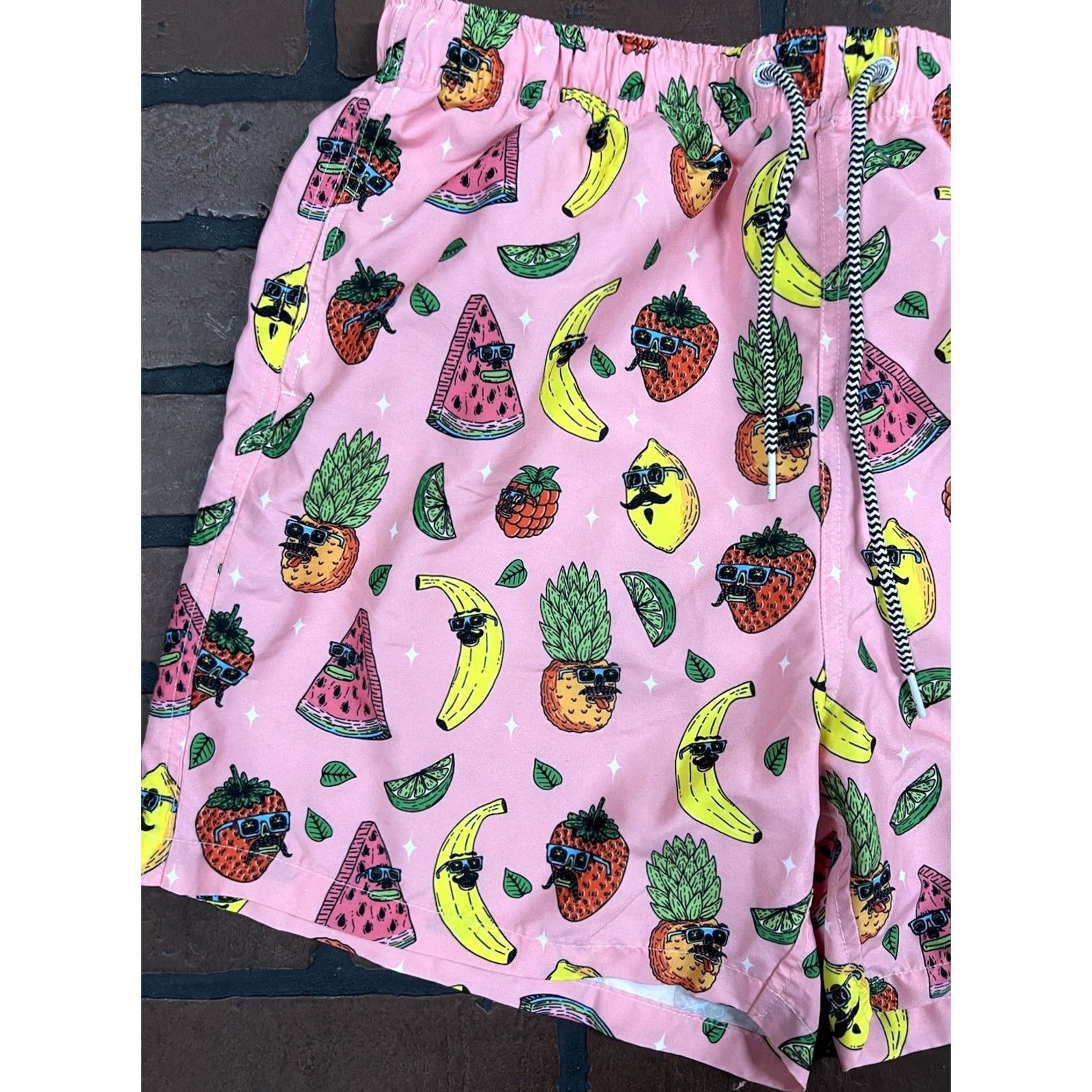 Vintage Trunks Men XL Swim Trunks Shorts Pink Tropical Cocktail Beach Breathable Drawstring Lined Polyester Size US 36 / EU 52 - 3 Thumbnail
