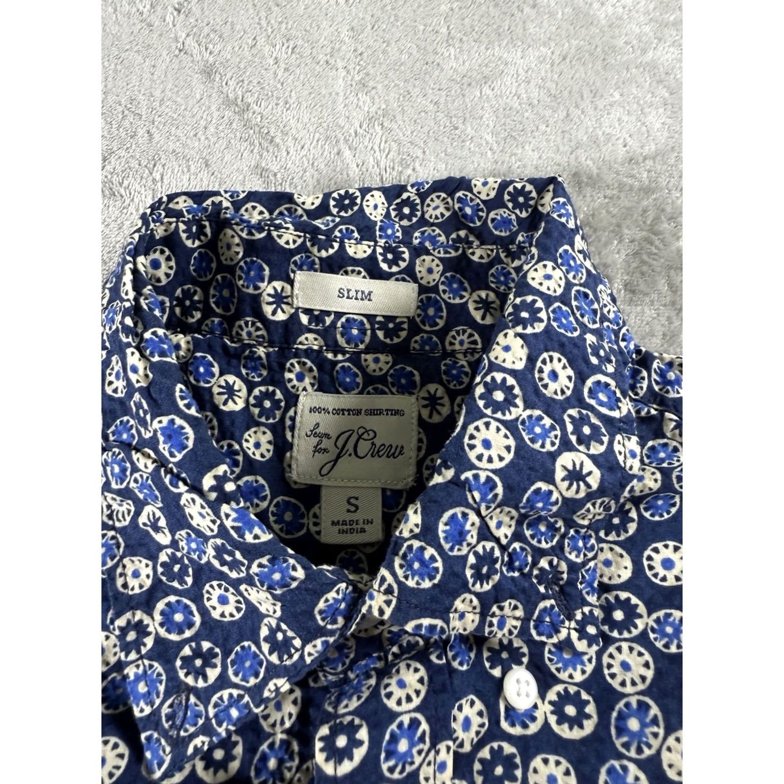 J.Crew J.CREW Mens Small Slim Fit Shirt Office Casual Beach Vacation Button Up Floral Blue Cotton Short Sleeve Slimming Collateral? Size US S / EU 44-46 / 1 - 3 Thumbnail