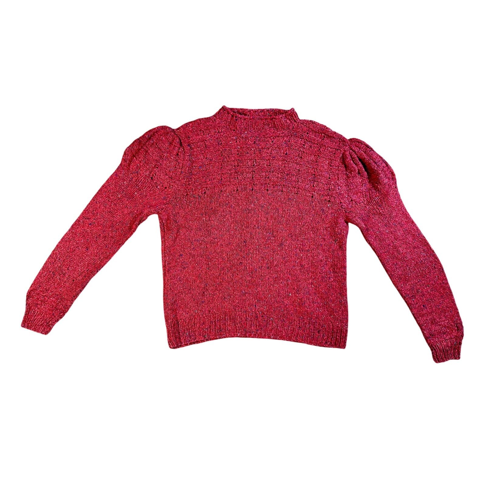 Vintage Vintage Hand Knitted Red Sweater with Puff Sleeves Size M / US 6-8 / IT 42-44 - 3 Thumbnail