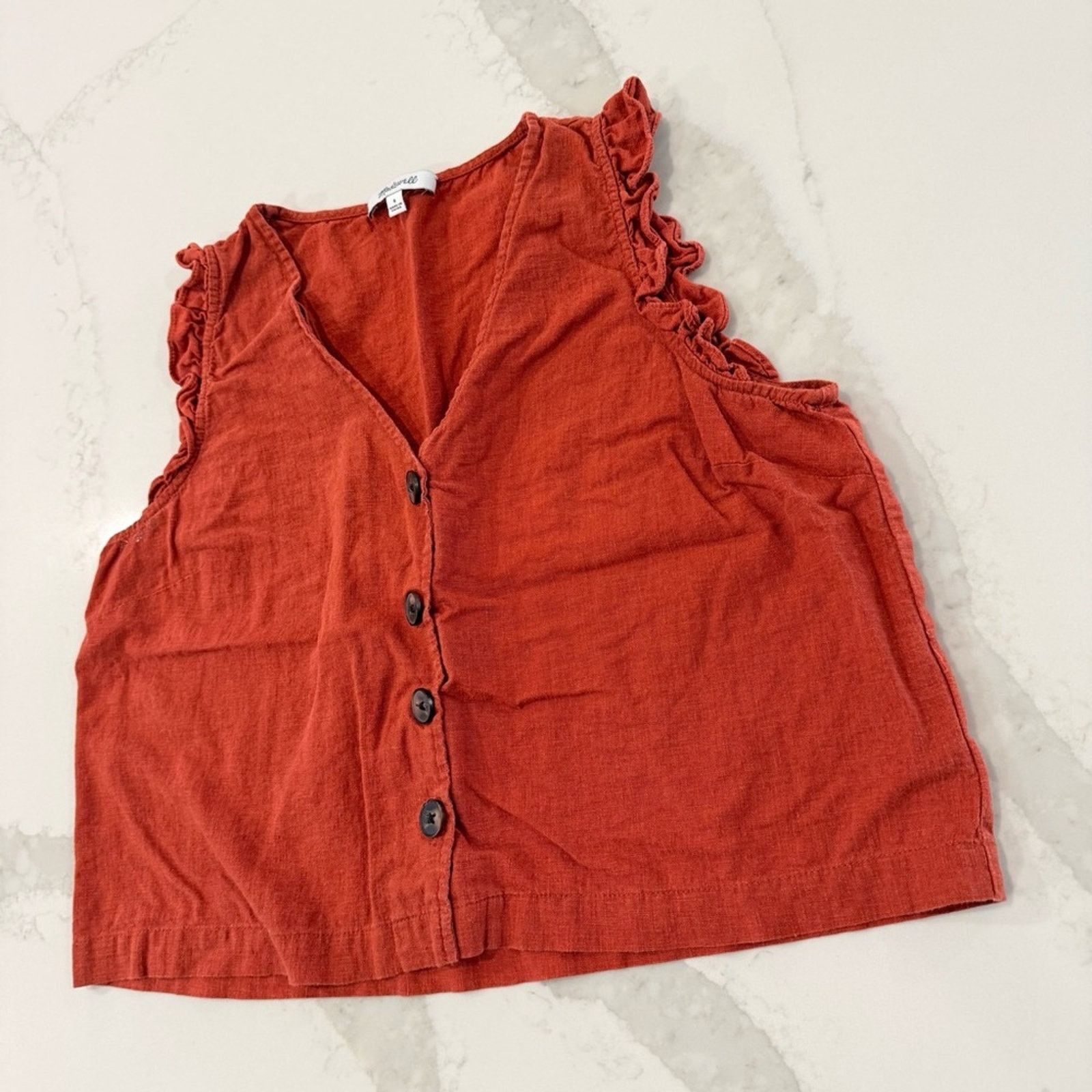 Madewell Madewell Linen-Blend Ruffle Crop Tank Womens 4 Etruscan Clay Size S / US 4 / IT 40 - 6 Thumbnail