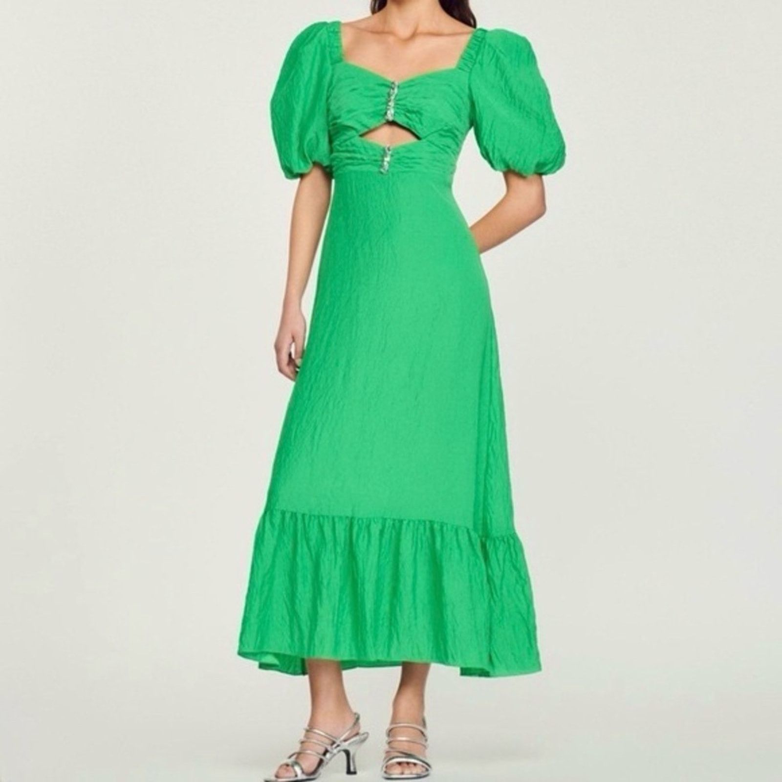 Sandro NWT! Sandro Elegant Green Puff Sleeve Dress, Size 40 Size M / US 6-8 / IT 42-44 - 1 Thumbnail