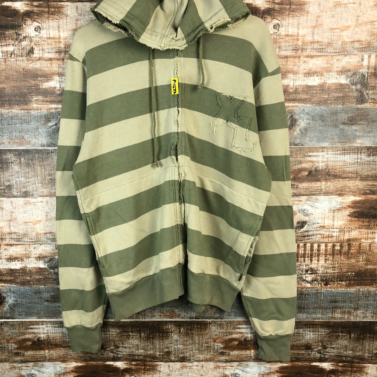 XLarge Japan Stripe prison Green Hoodie #A1572