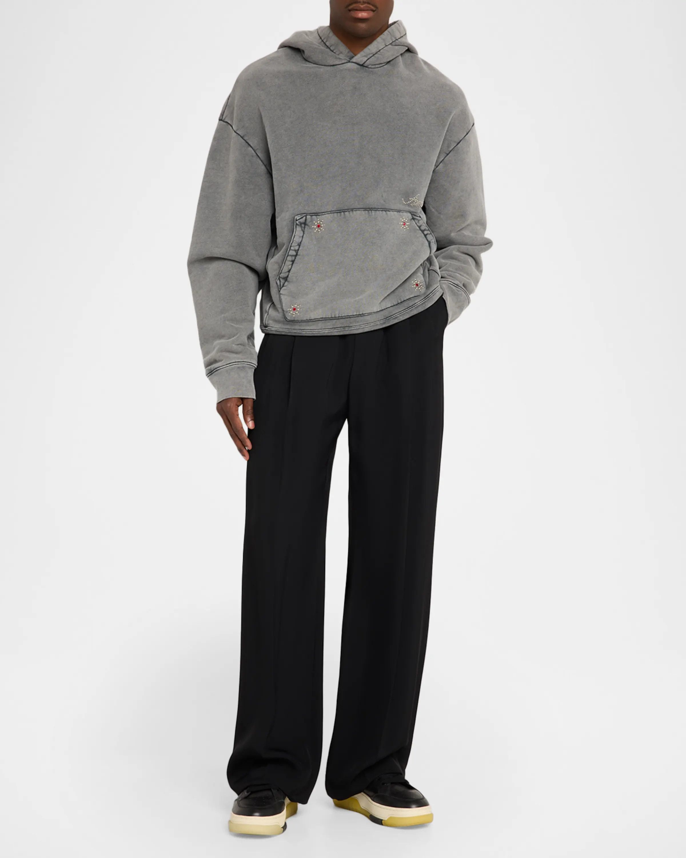 Amiri os11x0526 Studded Cotton Hoodie in Gray Size US L / EU 52-54 / 3 - 2 Thumbnail