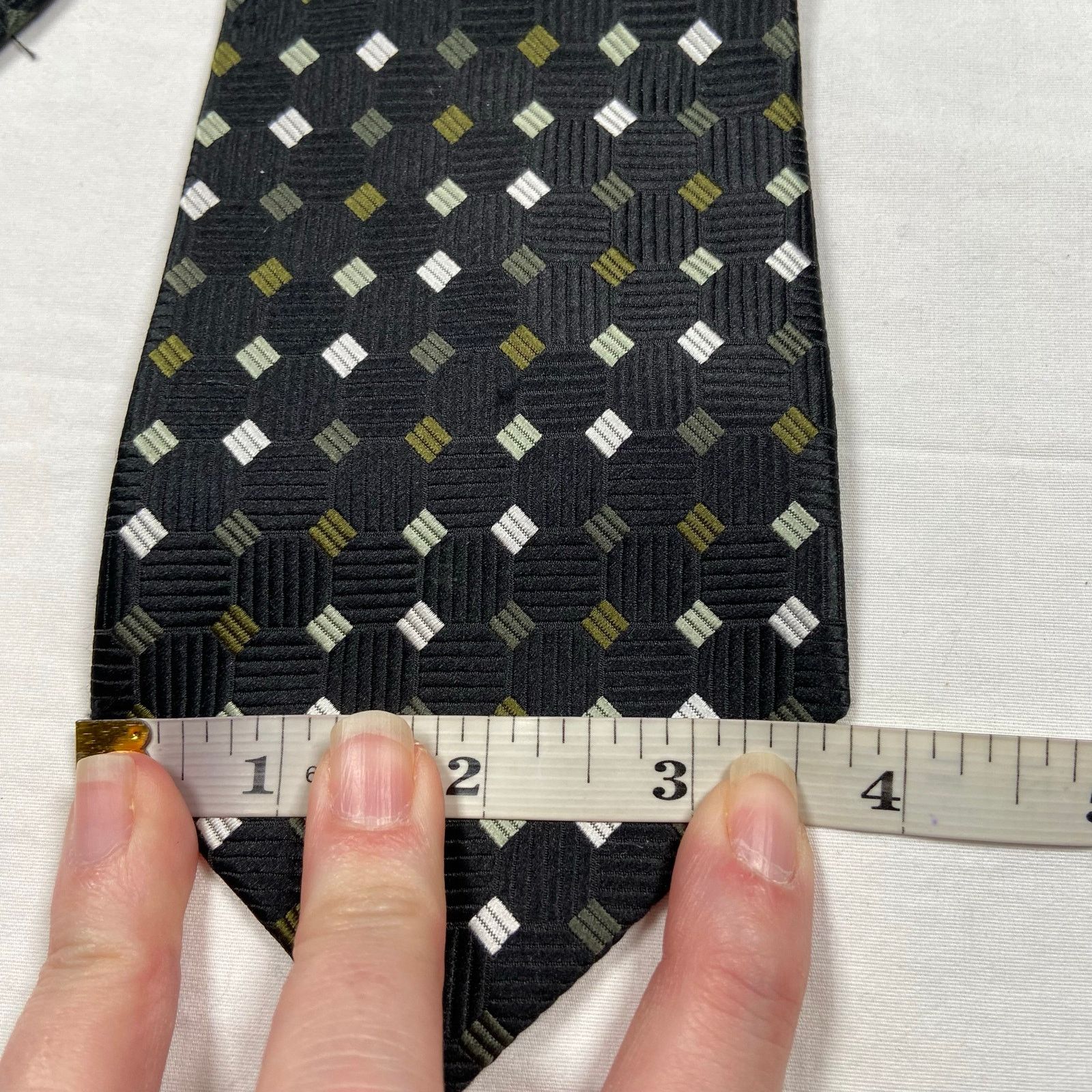 Van Heusen Van Heusen Men's Tie Black Green Geometric Classic Handmade Size ONE SIZE - 2 Thumbnail