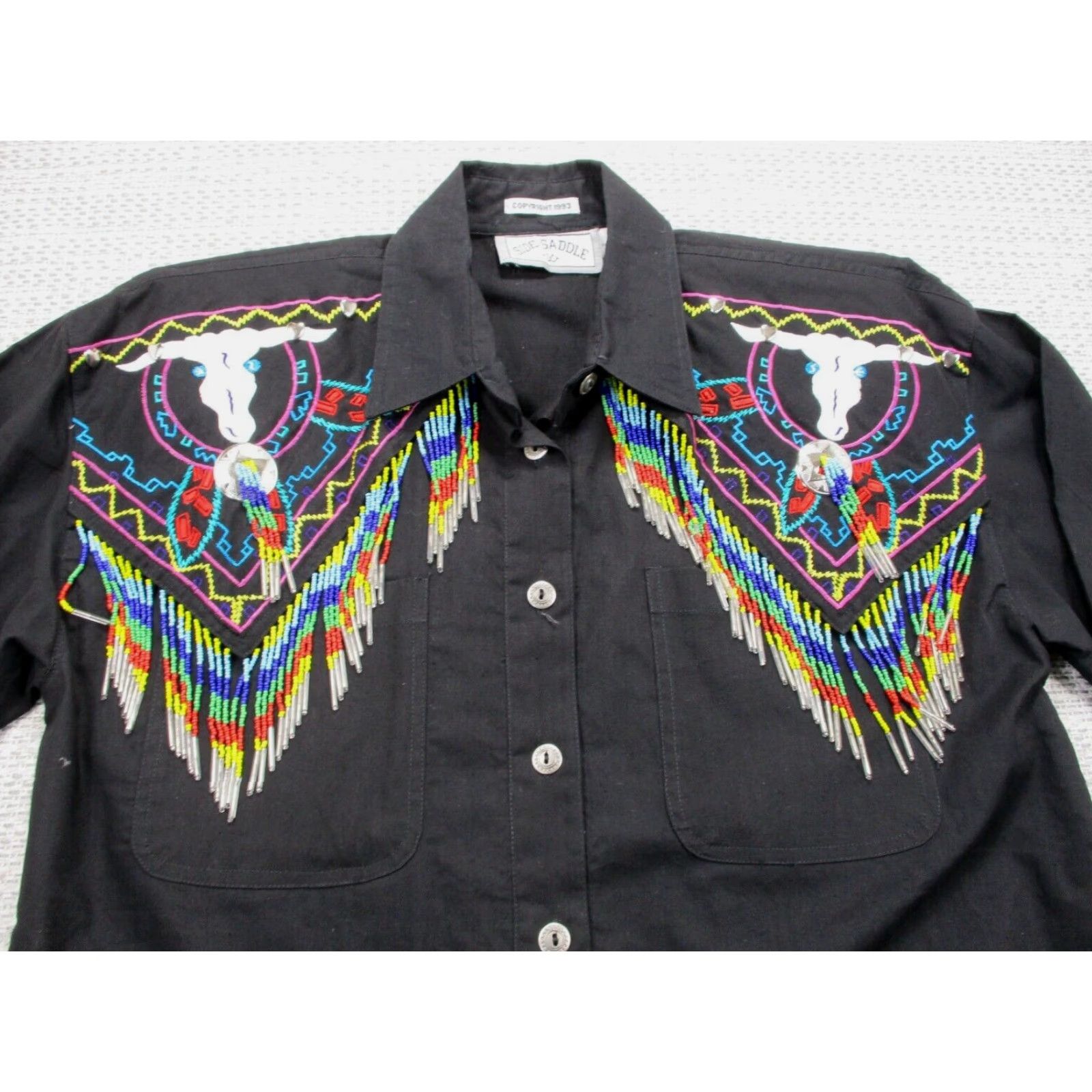 Vintage Side Saddle Vintage Shirt Womens Sz S Embroidered Beaded Western Button Up RARE Size S / US 4 / IT 40 - 4 Thumbnail