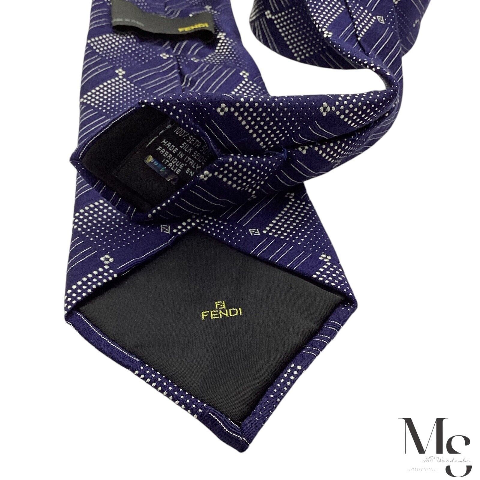 Fendi FENDI Blue Geometric Monogrammed FF Silk Tie Made In Italy W Size ONE SIZE - 5 Thumbnail