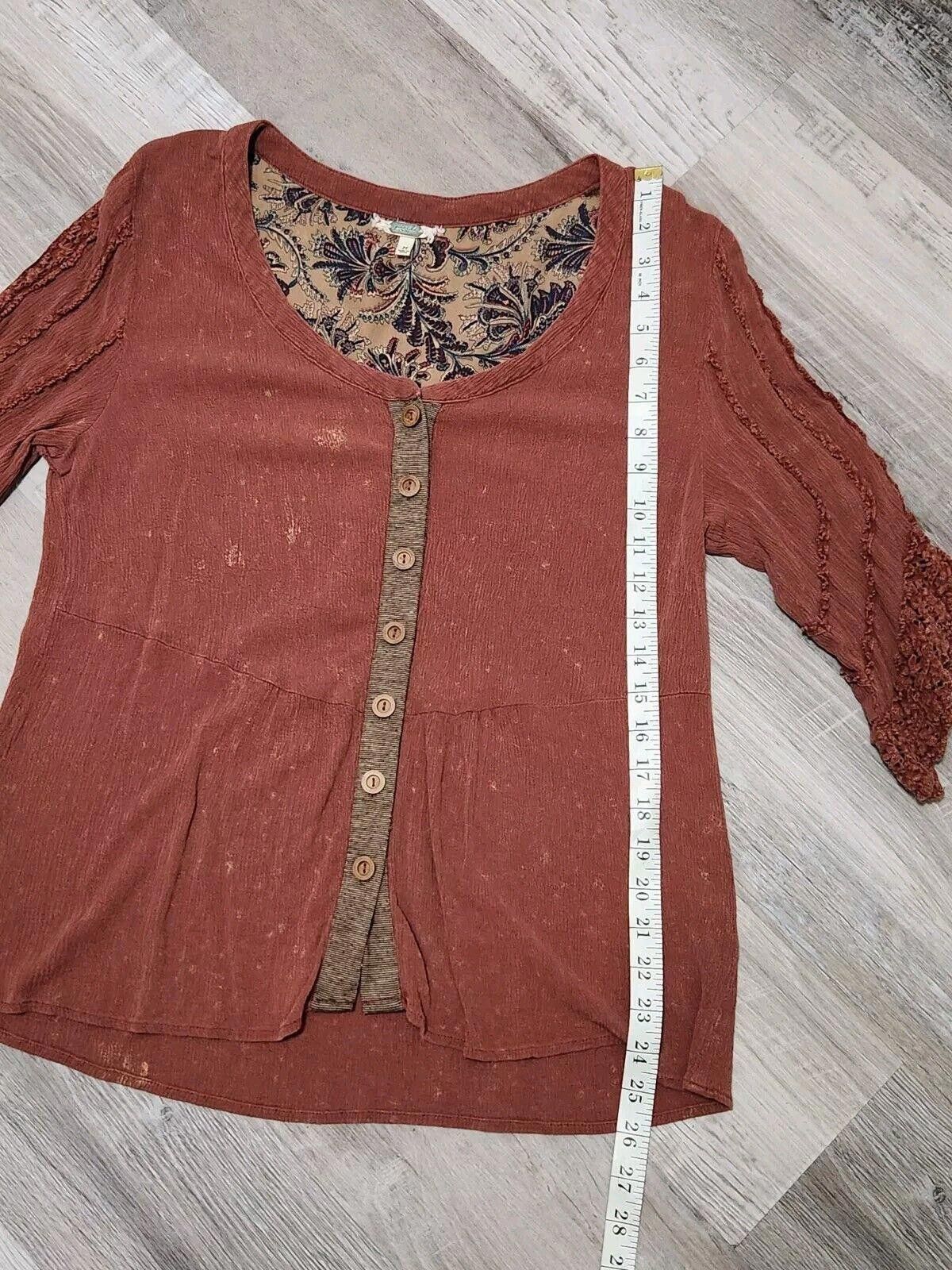 Designer Gimmicks Top Medium Orange 3/4 Sleeve Crochet V Neck Size M / US 6-8 / IT 42-44 - 8 Thumbnail